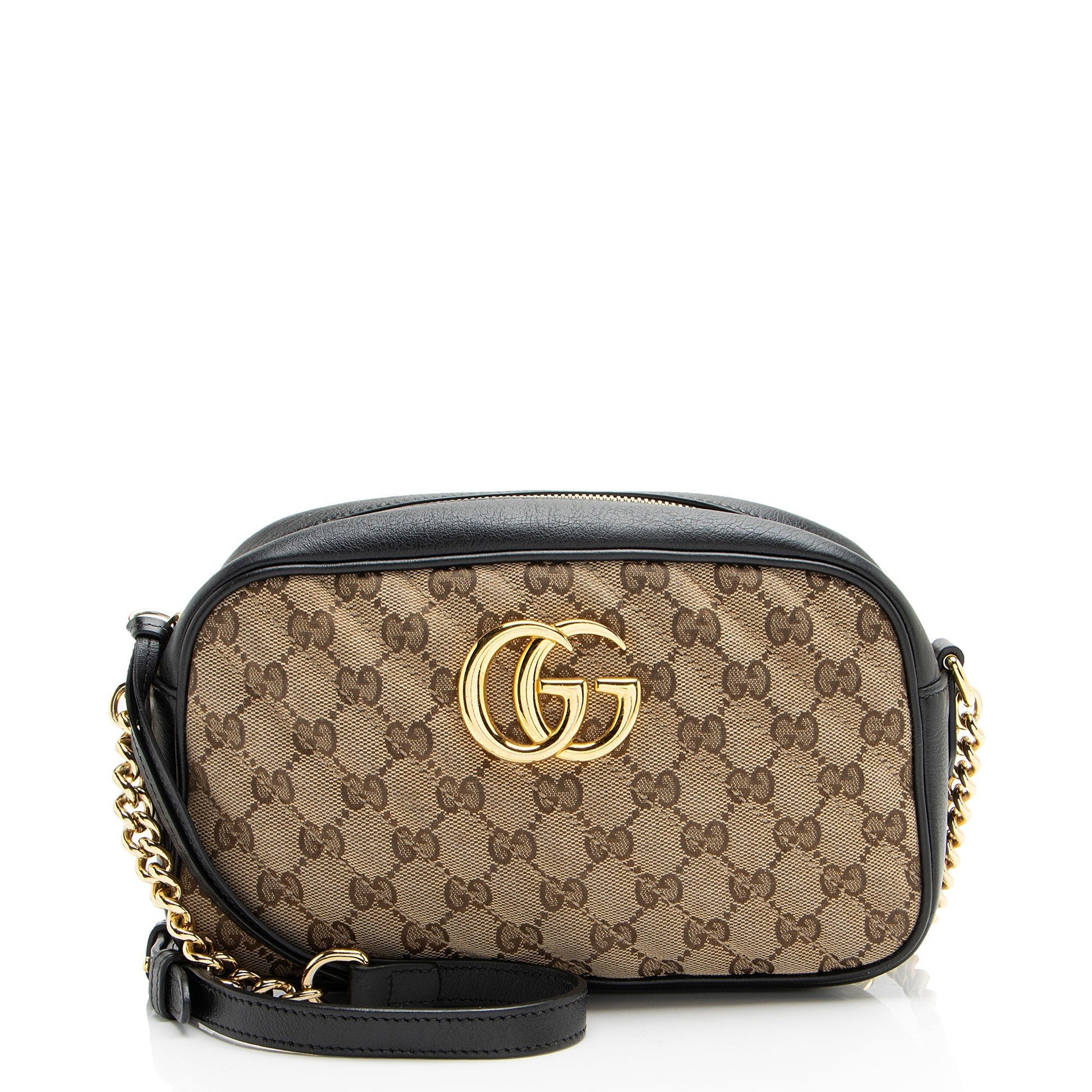 Gucci GG Marmont Camera Matelasse Leather Canvas Black Crossbody Bag