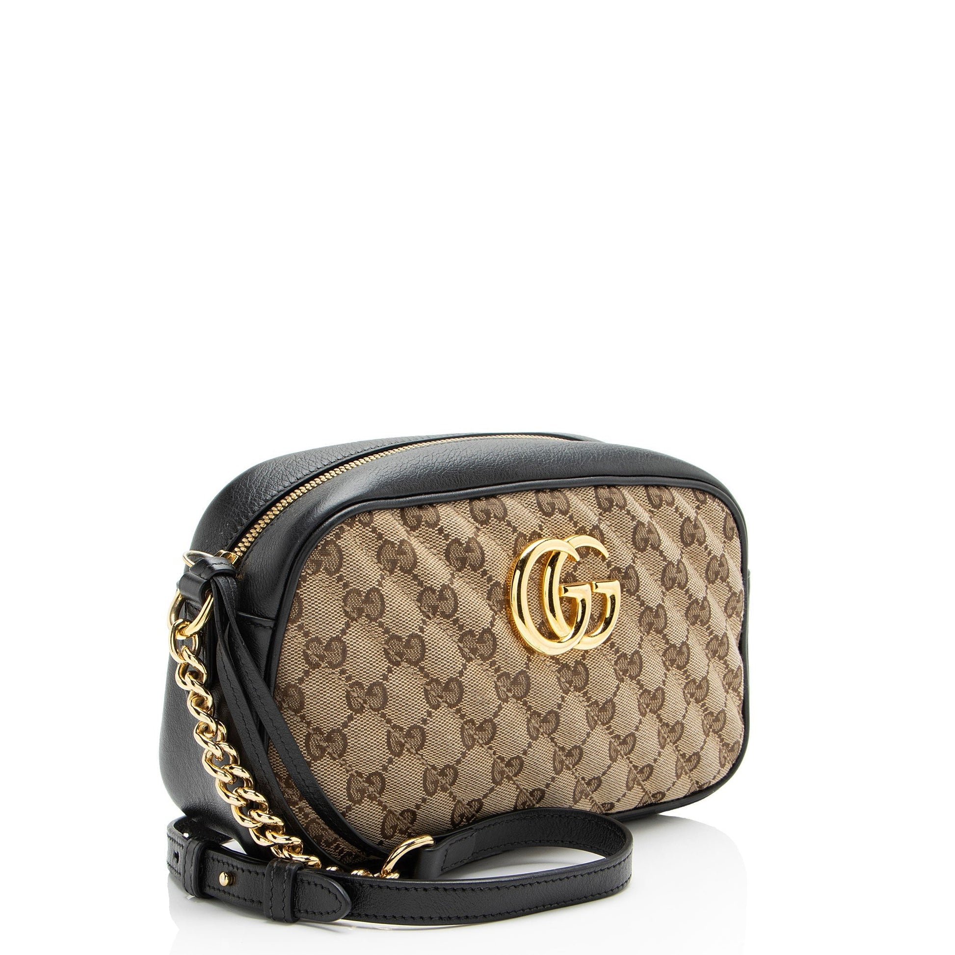 Gucci GG Marmont Camera Matelasse Leather Canvas Black Crossbody Bag