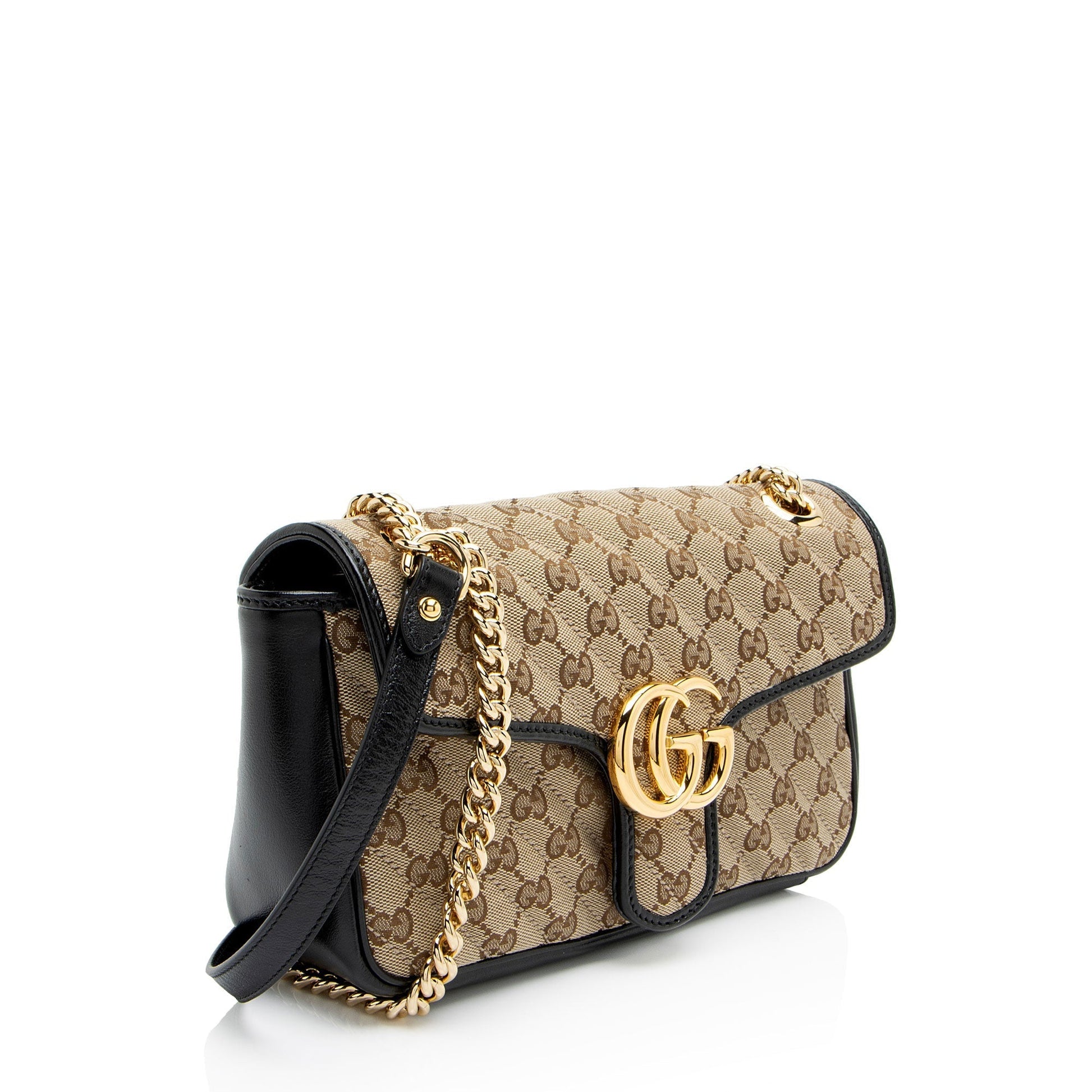 Gucci GG Marmont Flap Matelasse Leather Canvas Black Crossbody Bag Shoulder Bag