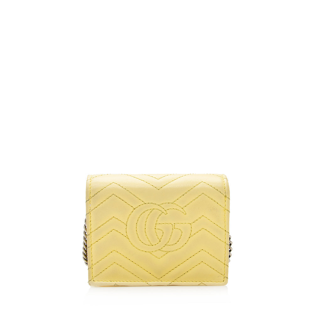 Gucci GG Marmont Card Case Wallet Matelasse Leather Chain Crossbody Bag