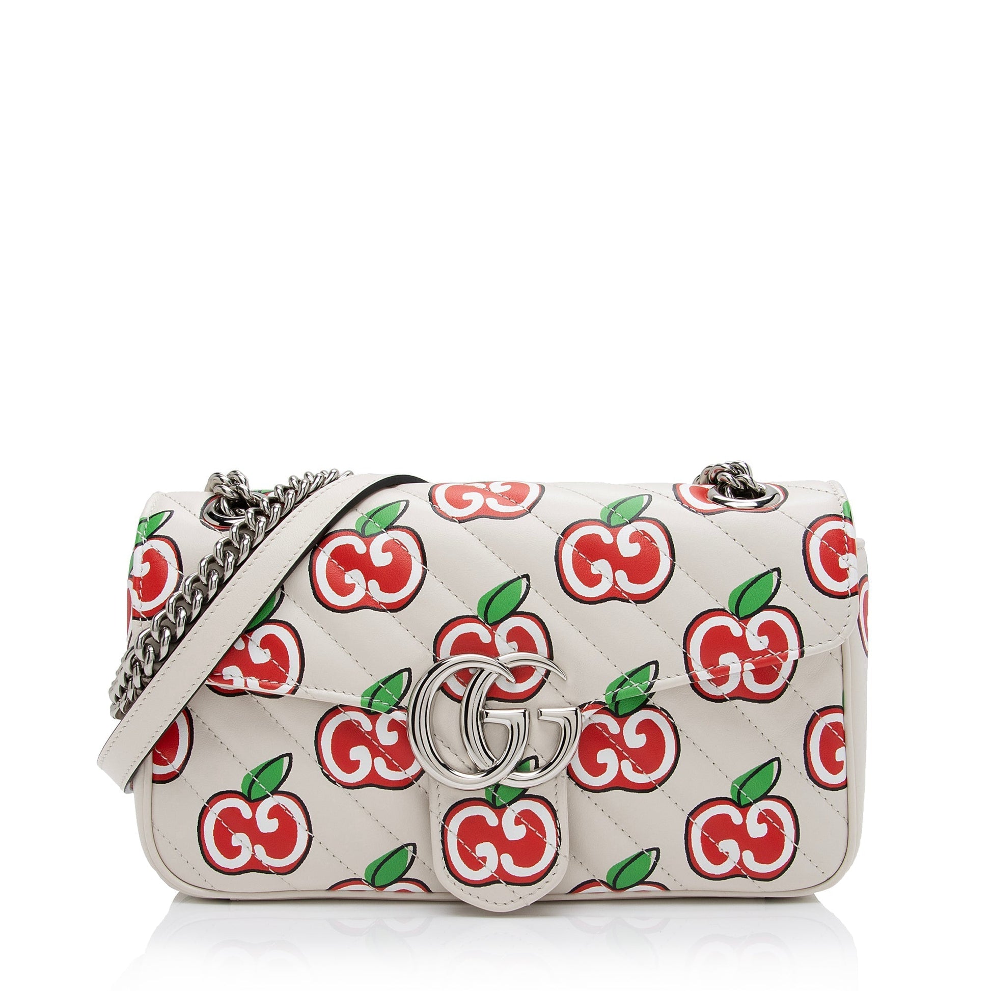 Gucci Apple GG Marmont SHF-RyDLUZ Matelasse Monogram Leather White Crossbody Bag