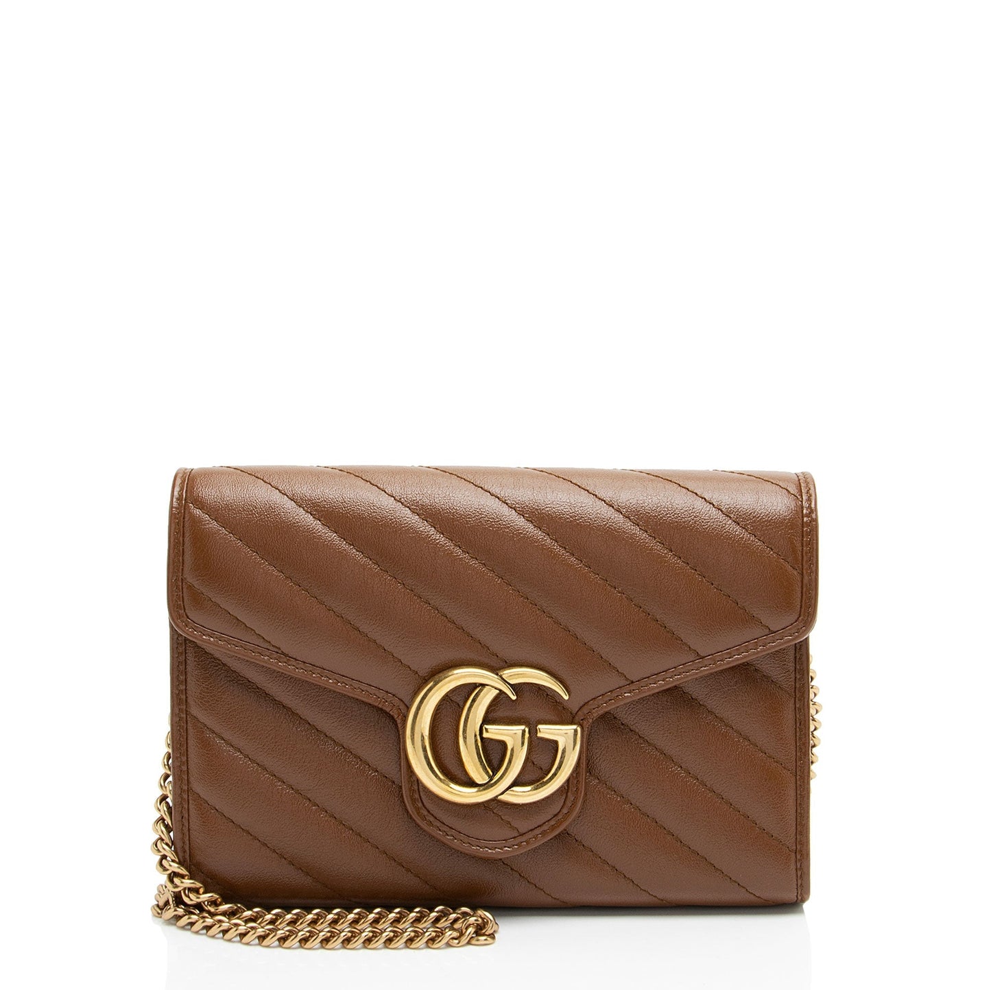 Gucci Diagonal Mattelasse GG Marmont Wallet Matelasse Leather Brown Mini Crossbody Bag