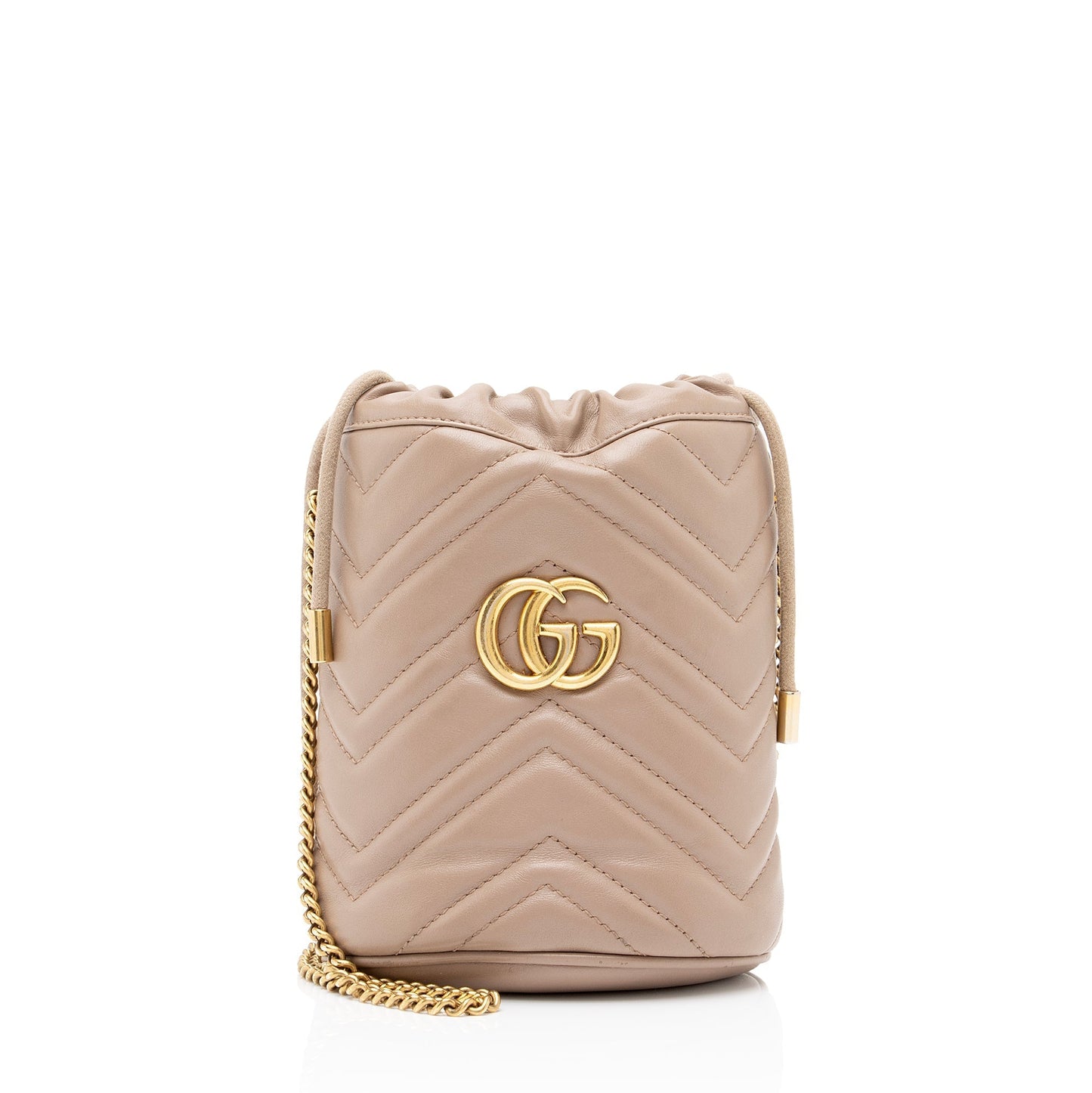 Gucci GG Marmont 2.0 Bucket SHF-lPtWr7 Matelasse Leather Beige Pink Crossbody Bag