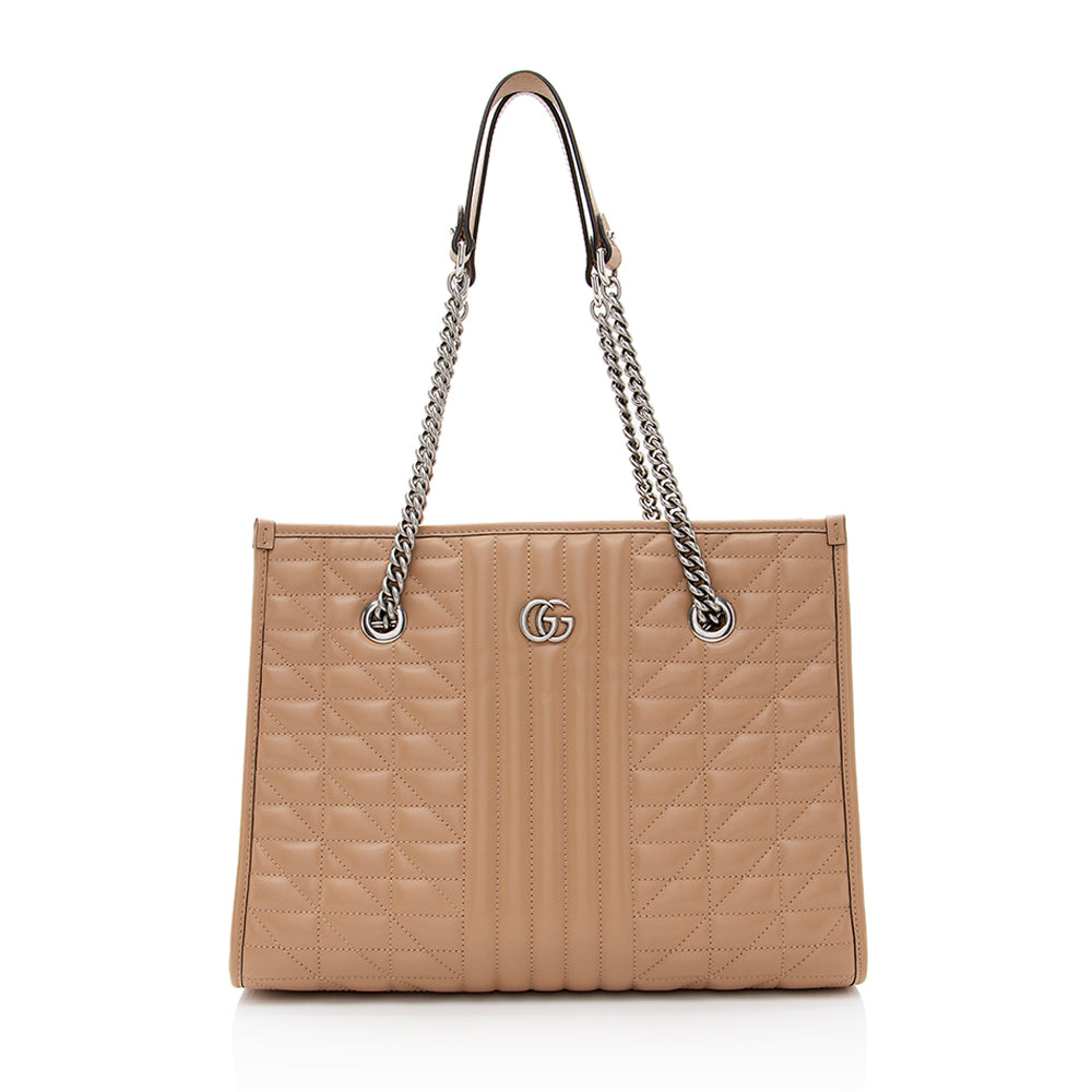 Gucci GG Marmont Aria SHF Matelasse Leather Beige Medium Tote Bag