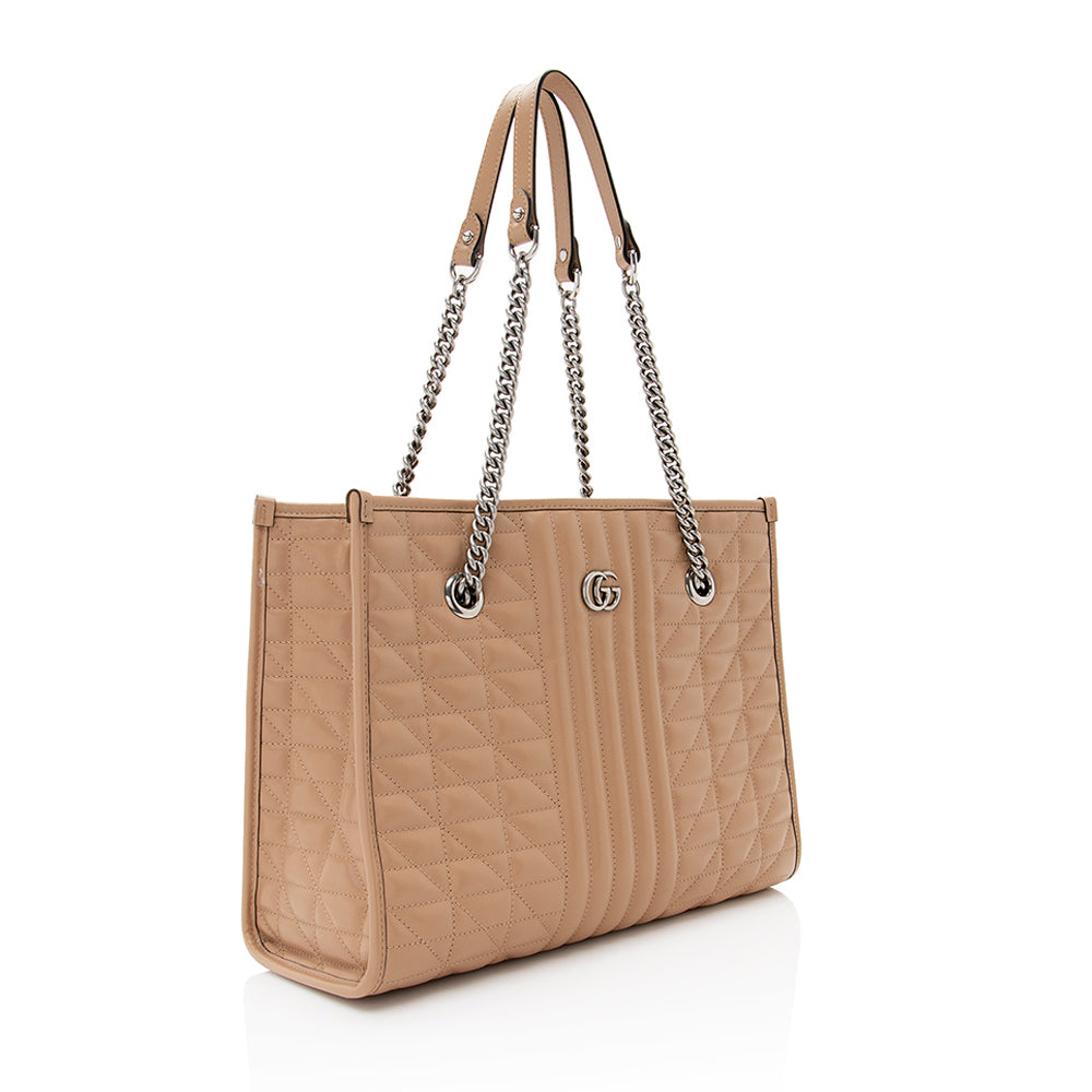 Gucci GG Marmont Aria SHF Matelasse Leather Beige Medium Tote Bag
