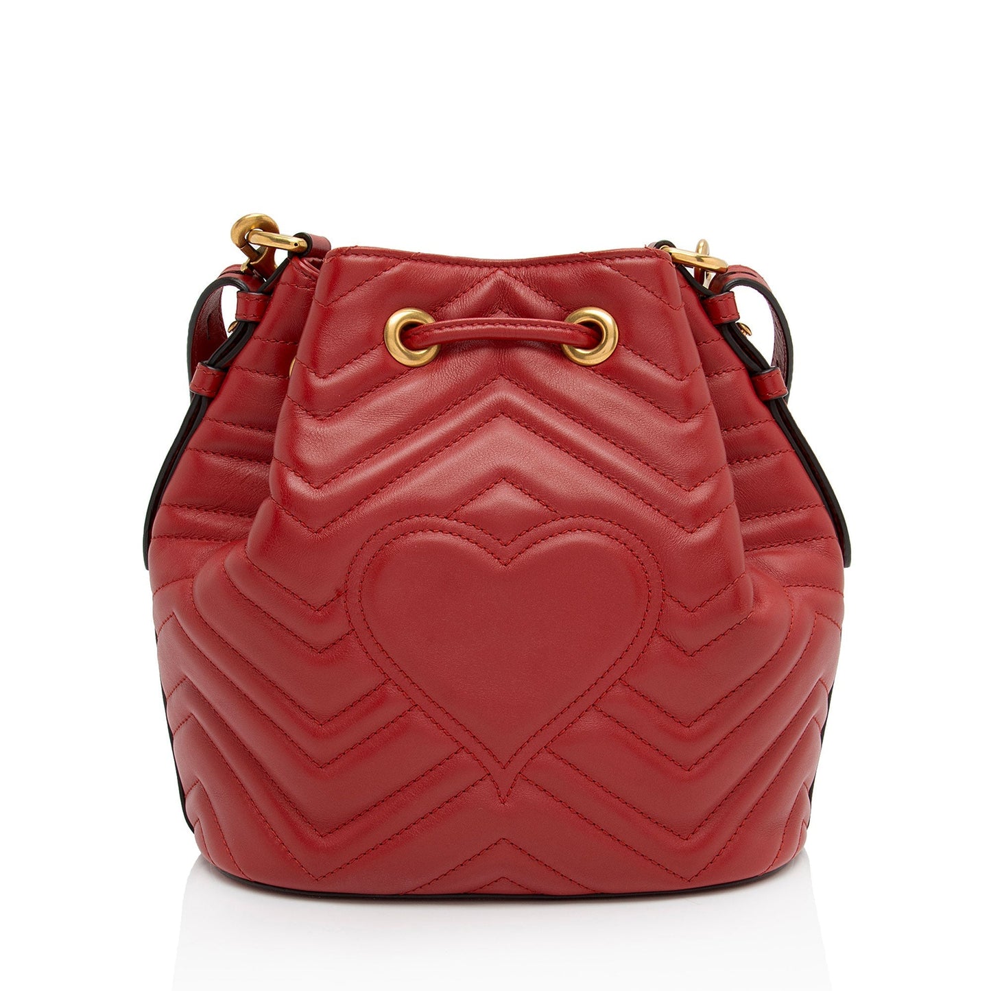 Gucci GG Marmont Bucket Matelasse Leather Nylon Red Crossbody Bag