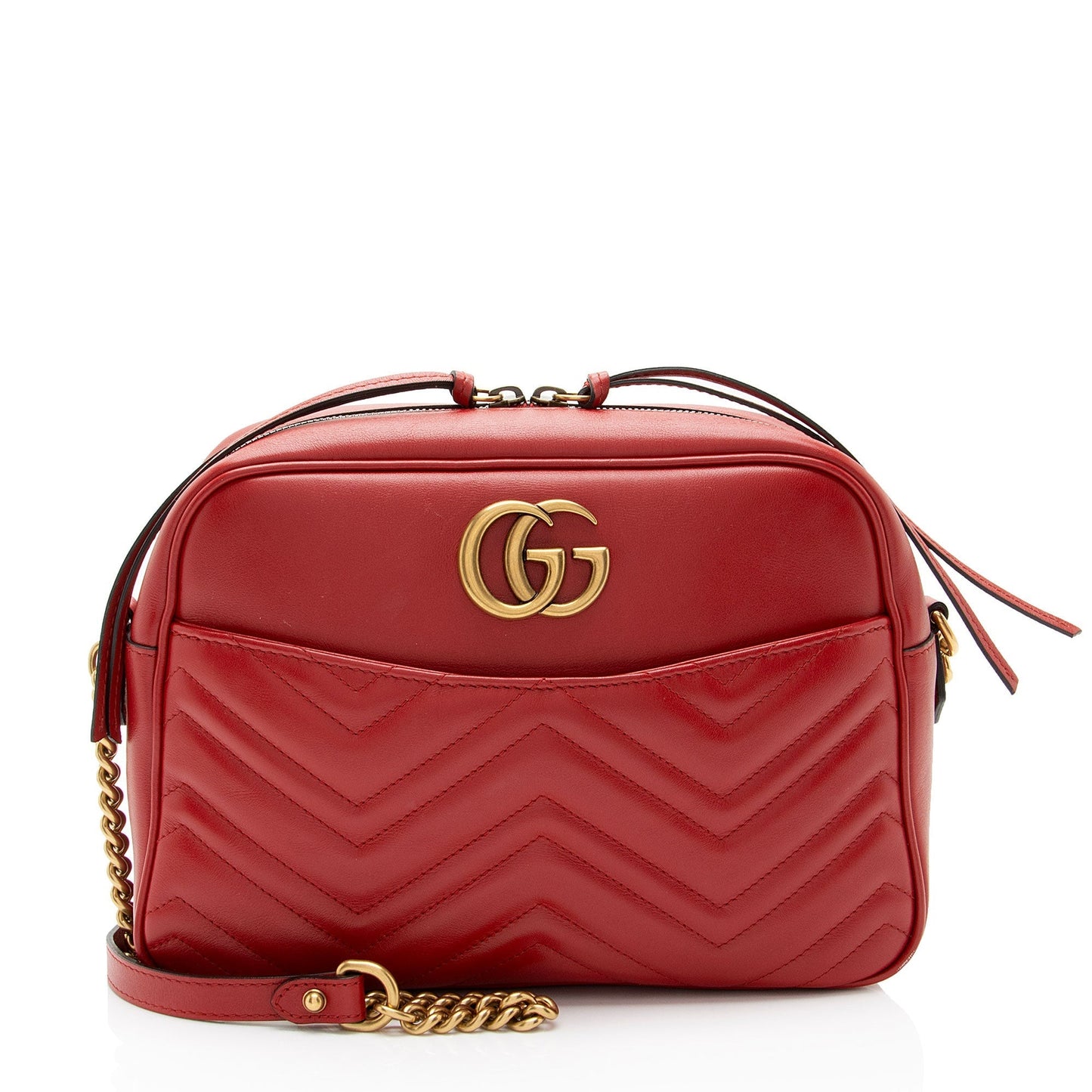 Gucci GG Marmont Chain SHF-a9tEkd Matelasse Leather Red Medium Crossbody Bag