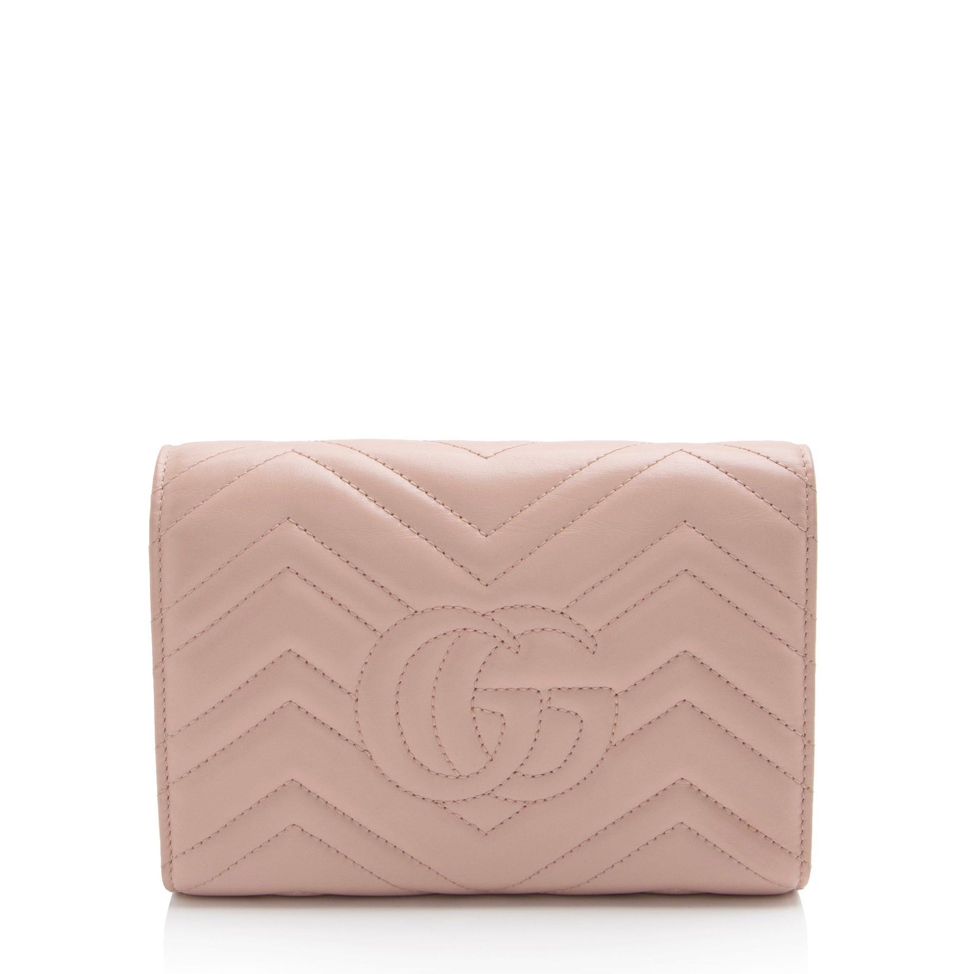 Gucci GG Marmont Wallet on Matelasse Leather Pink Chain Crossbody Bag