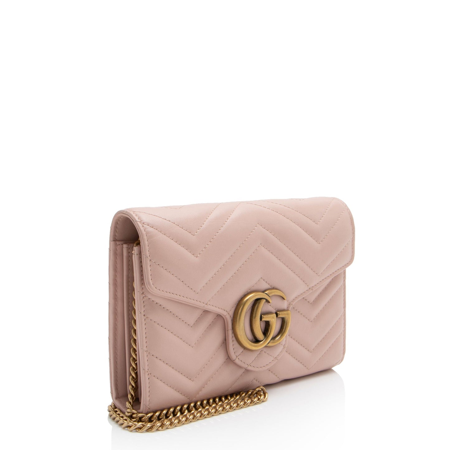 Gucci GG Marmont Wallet on Matelasse Leather Pink Chain Crossbody Bag