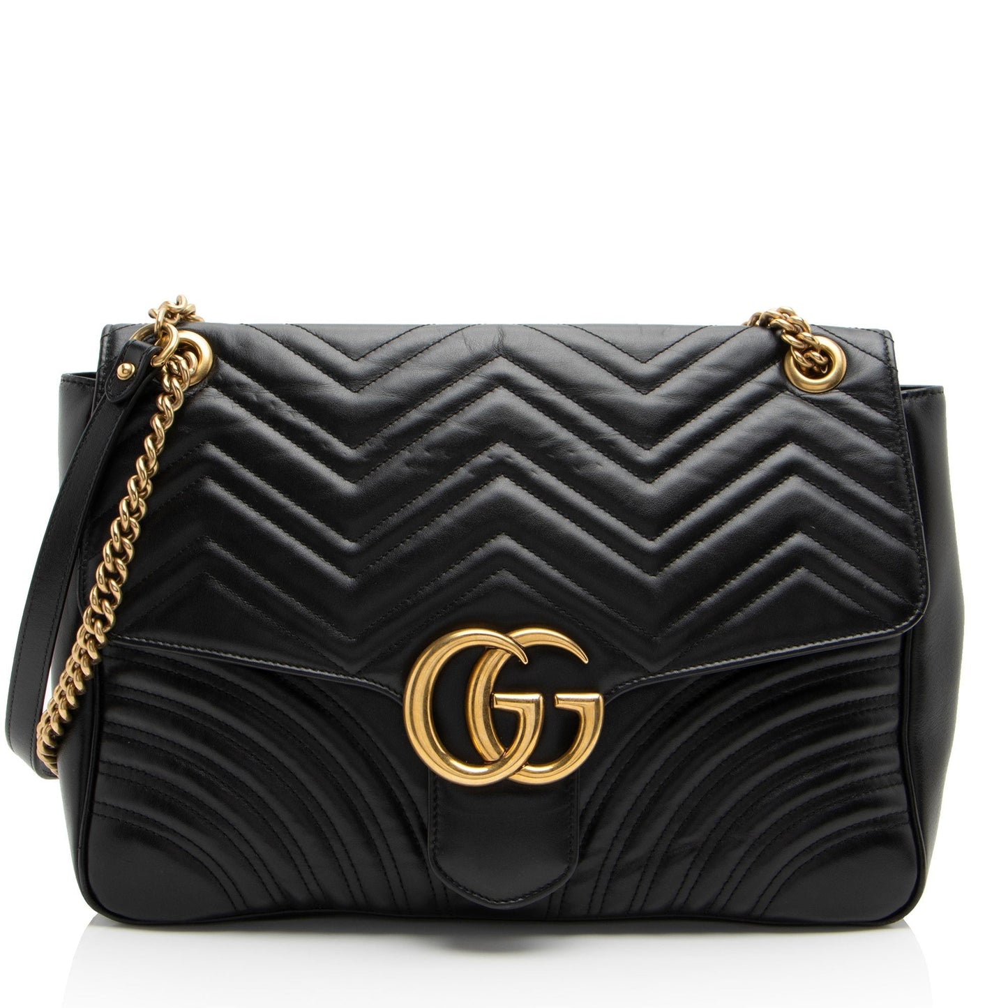 Gucci GG Marmont Flap Matelasse Leather Black Large Crossbody Bag