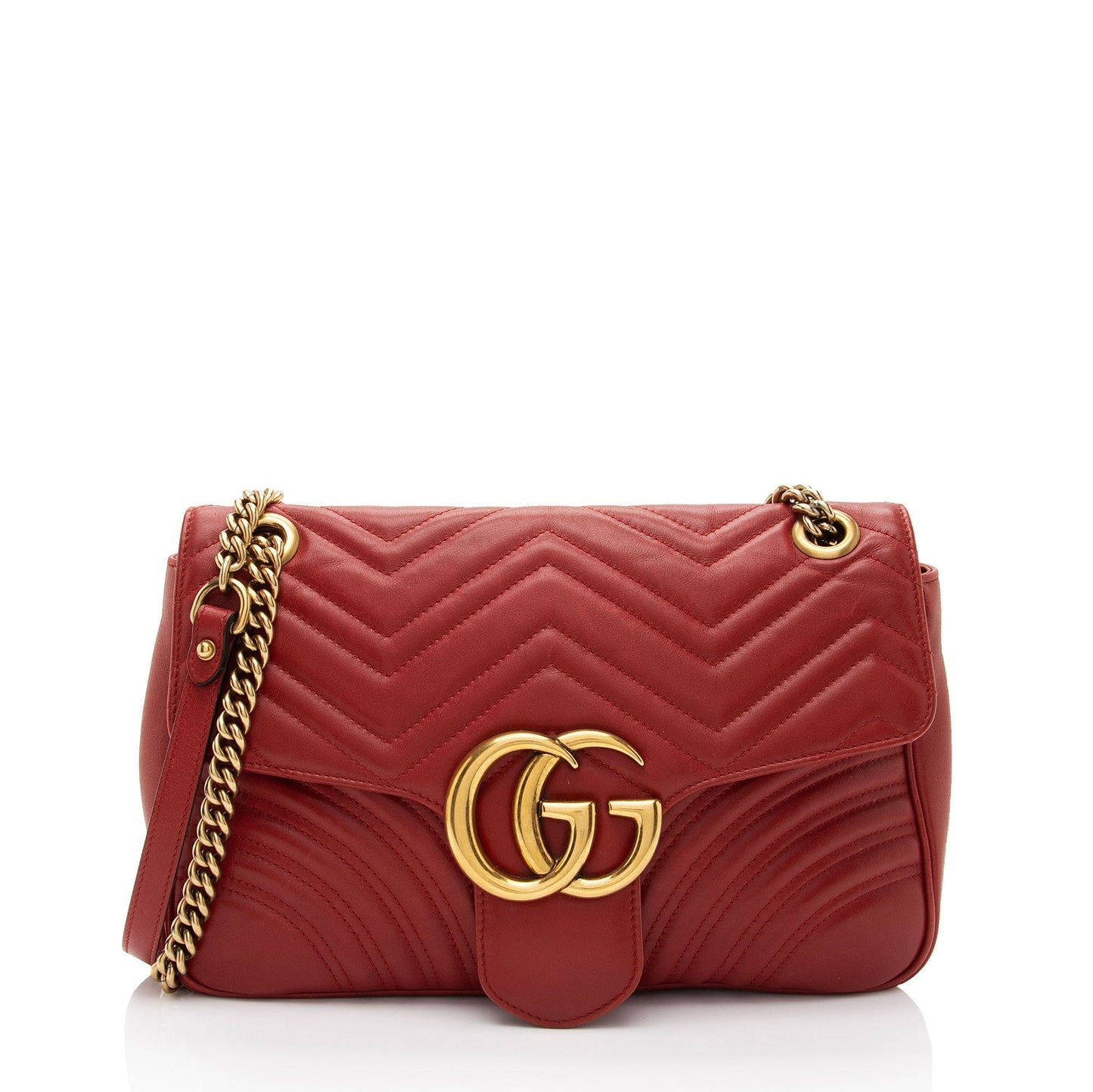 Gucci GG Marmont Flap SHF-nwt9t4 Matelasse Leather Red Medium Crossbody Bag