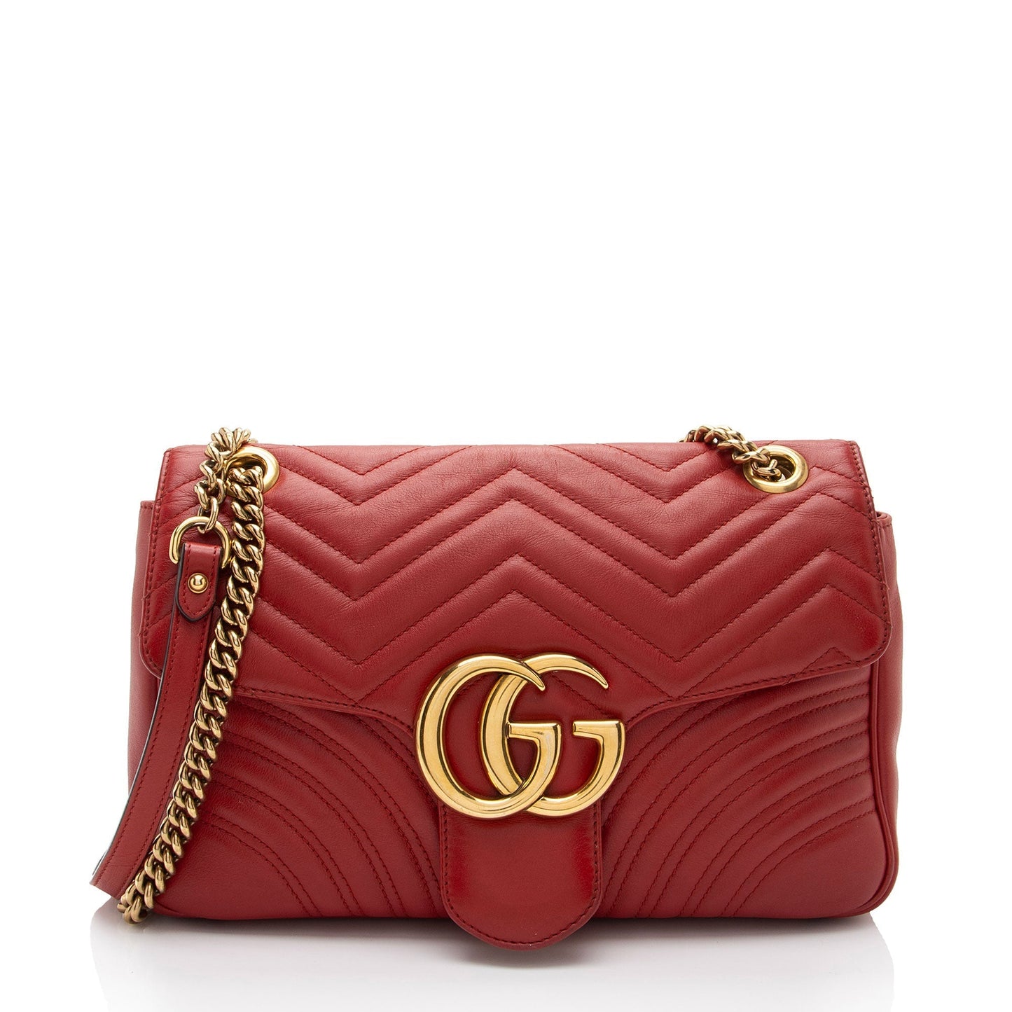 Gucci GG Marmont Flap Matelasse Leather Red Medium Crossbody Bag Shf Ucaefz