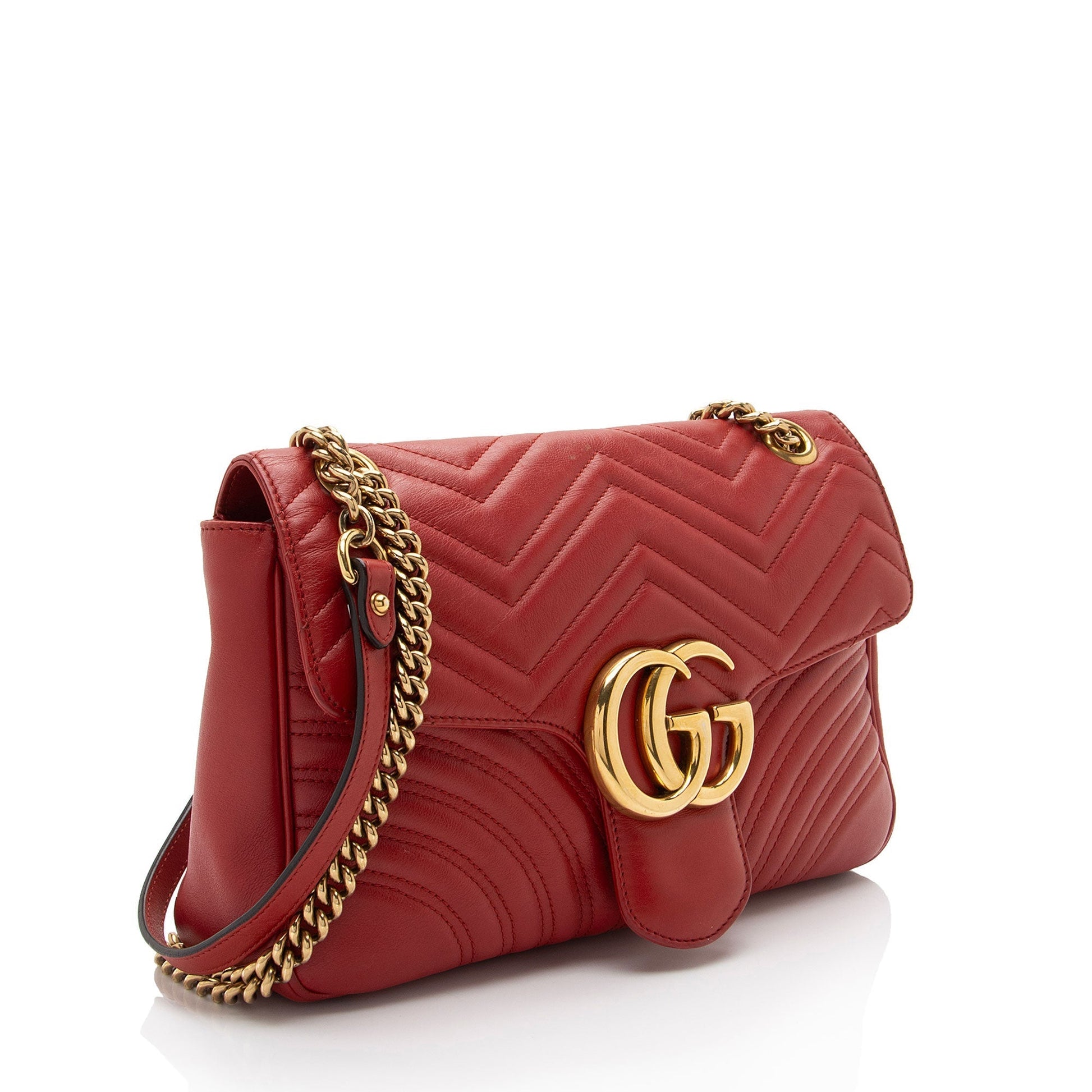 Gucci GG Marmont Flap Matelasse Leather Red Medium Crossbody Bag Shf Ucaefz