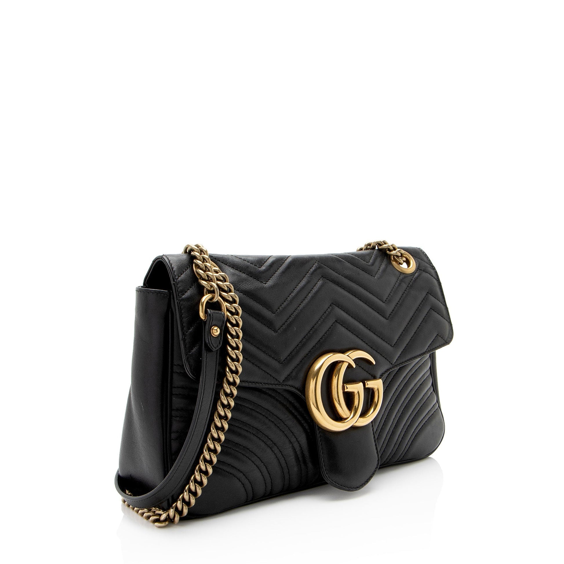 Gucci GG Marmont Flap Matelasse Leather Black Medium Crossbody Bag