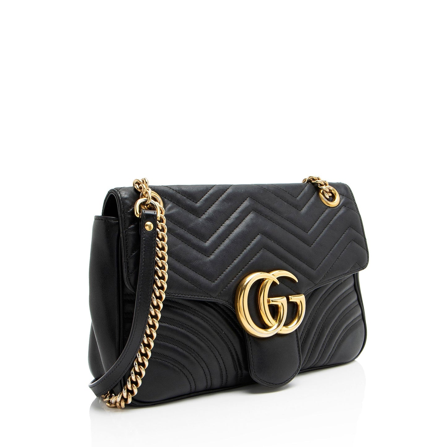 Gucci GG Marmont Flap Matelasse Leather Black Medium Crossbody Bag Shf Fqn3Gp