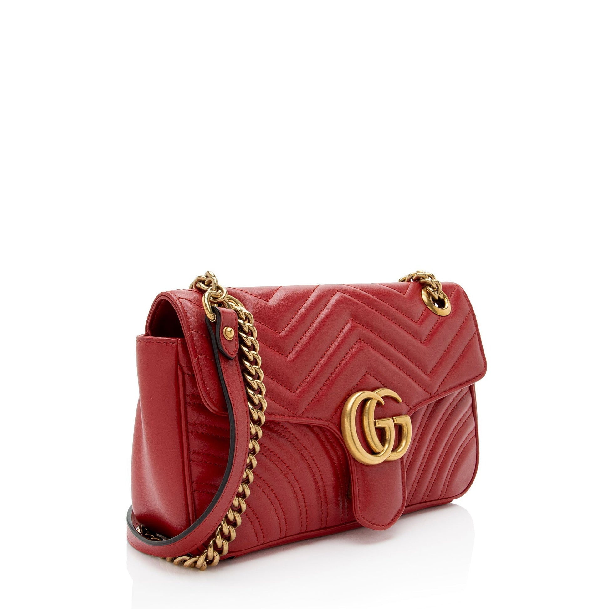 Gucci GG Marmont Flap Matelasse Leather Red Medium Crossbody Bag
