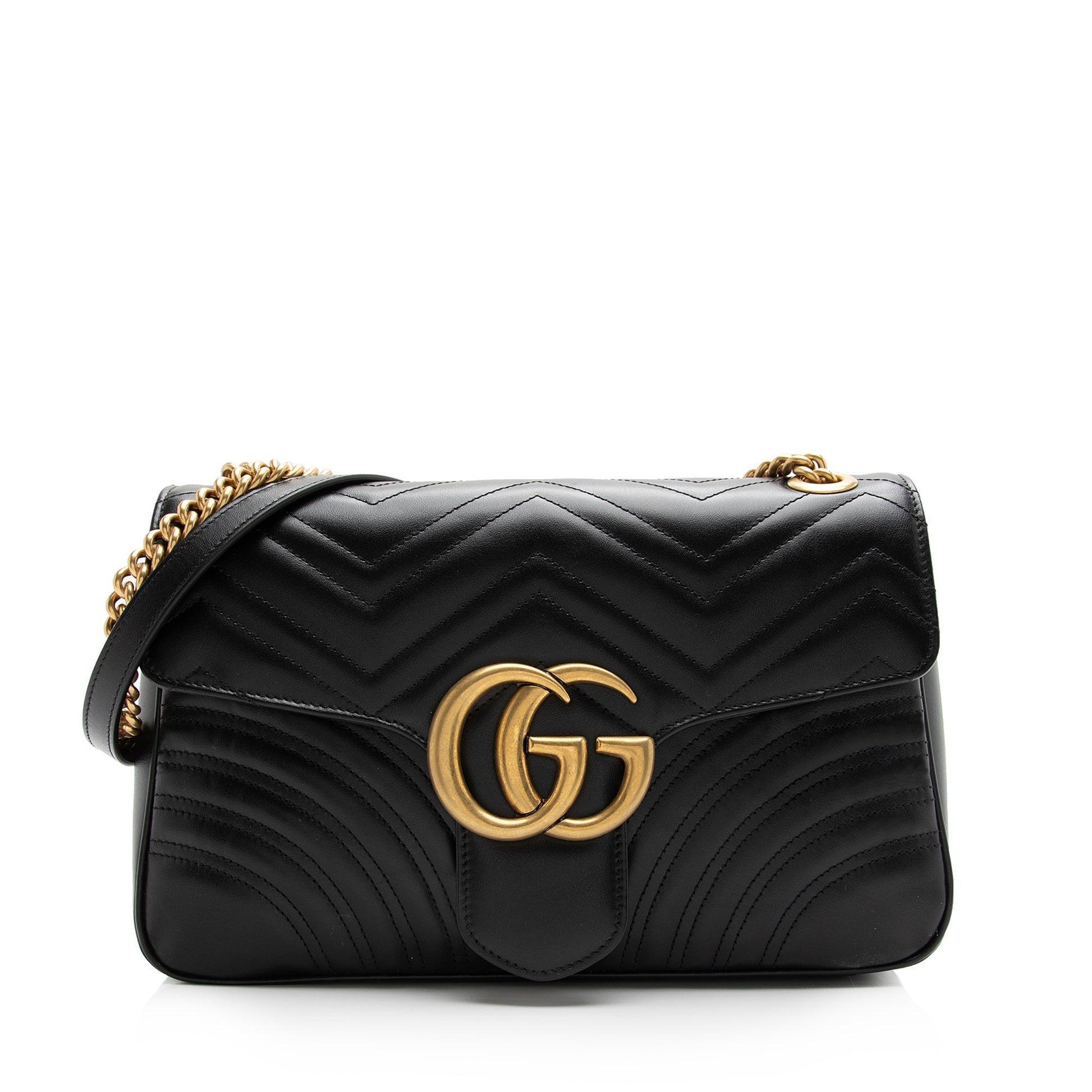 Gucci GG Marmont SHF Matelasse Leather Black Medium Crossbody Bag Bag Shf
