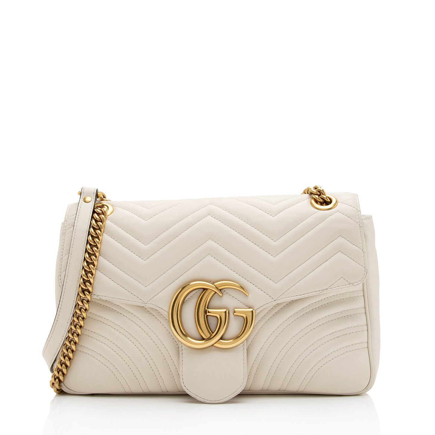 Gucci GG Marmont SHF-vZzq6k Matelasse Leather White Medium Crossbody Bag