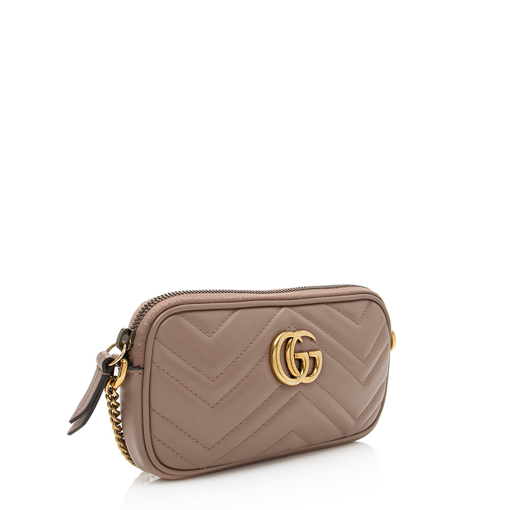 Gucci GG Marmont East West Matelasse Leather Beige Mini Crossbody Bag