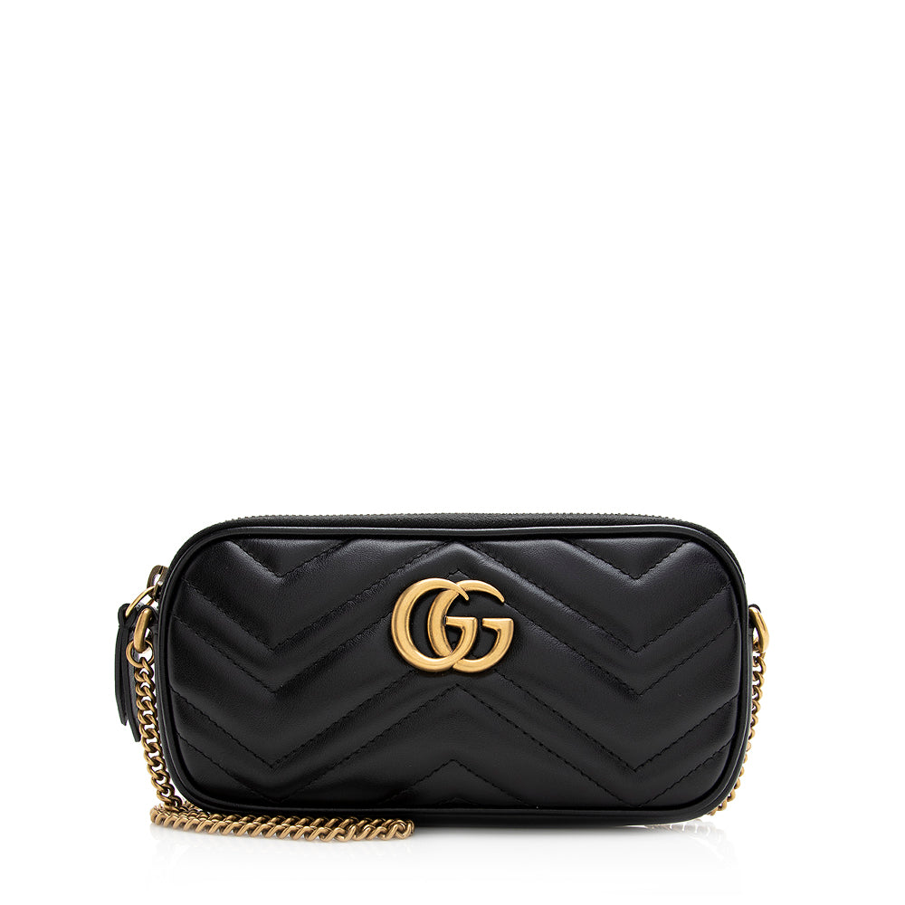Gucci GG Marmont East West SHF Matelasse Leather Black Mini Crossbody Bag