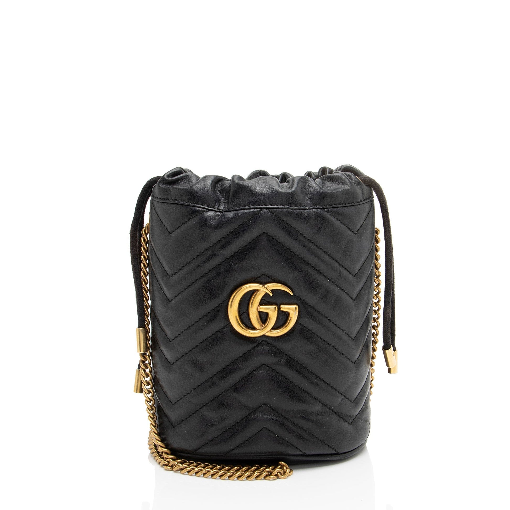 Gucci GG Marmont Bucket Matelasse Leather Black Mini Crossbody Bag