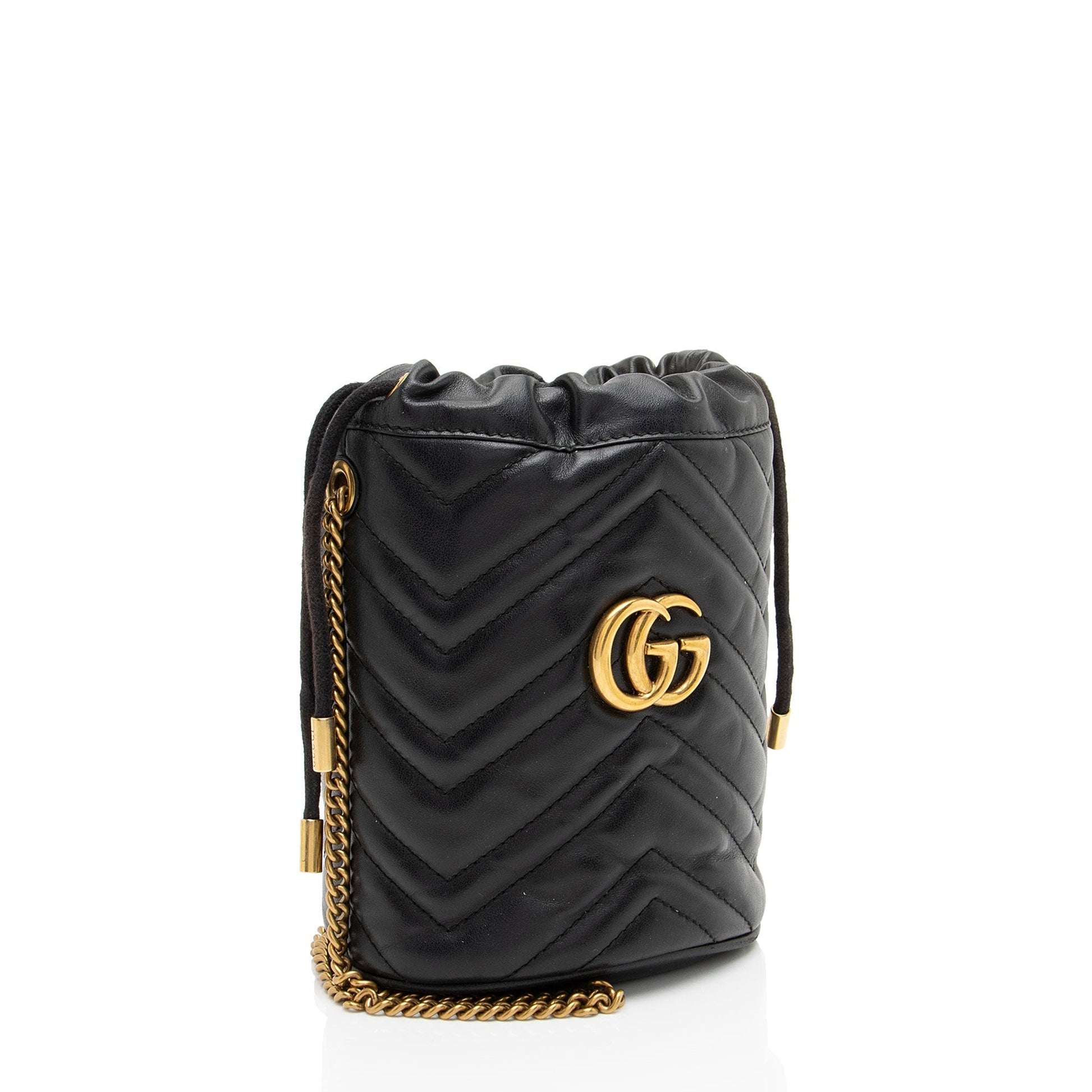 Gucci GG Marmont Bucket Matelasse Leather Black Mini Crossbody Bag