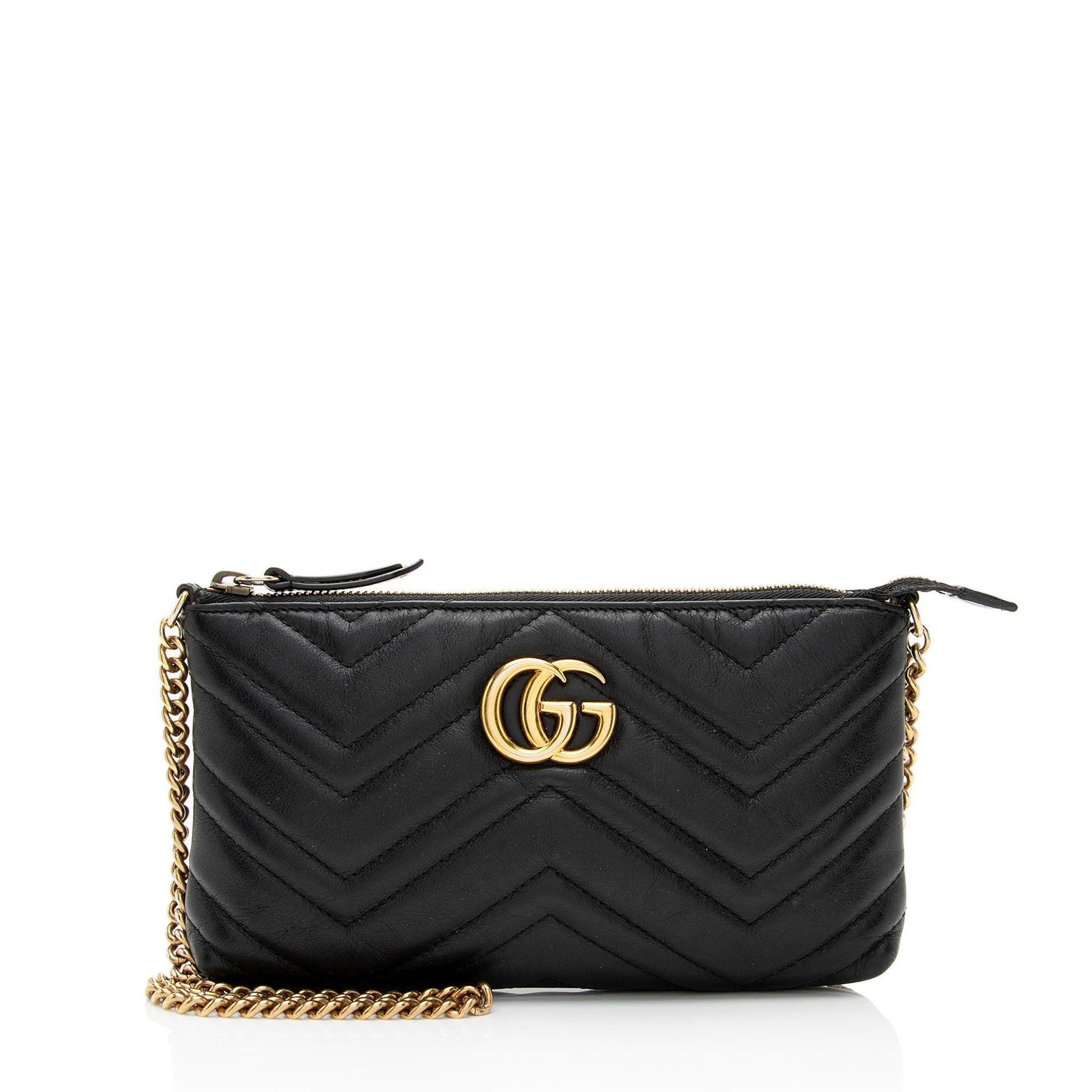 Gucci GG Marmont Chain SHF-CwKDsc Matelasse Leather Black Mini Crossbody Bag