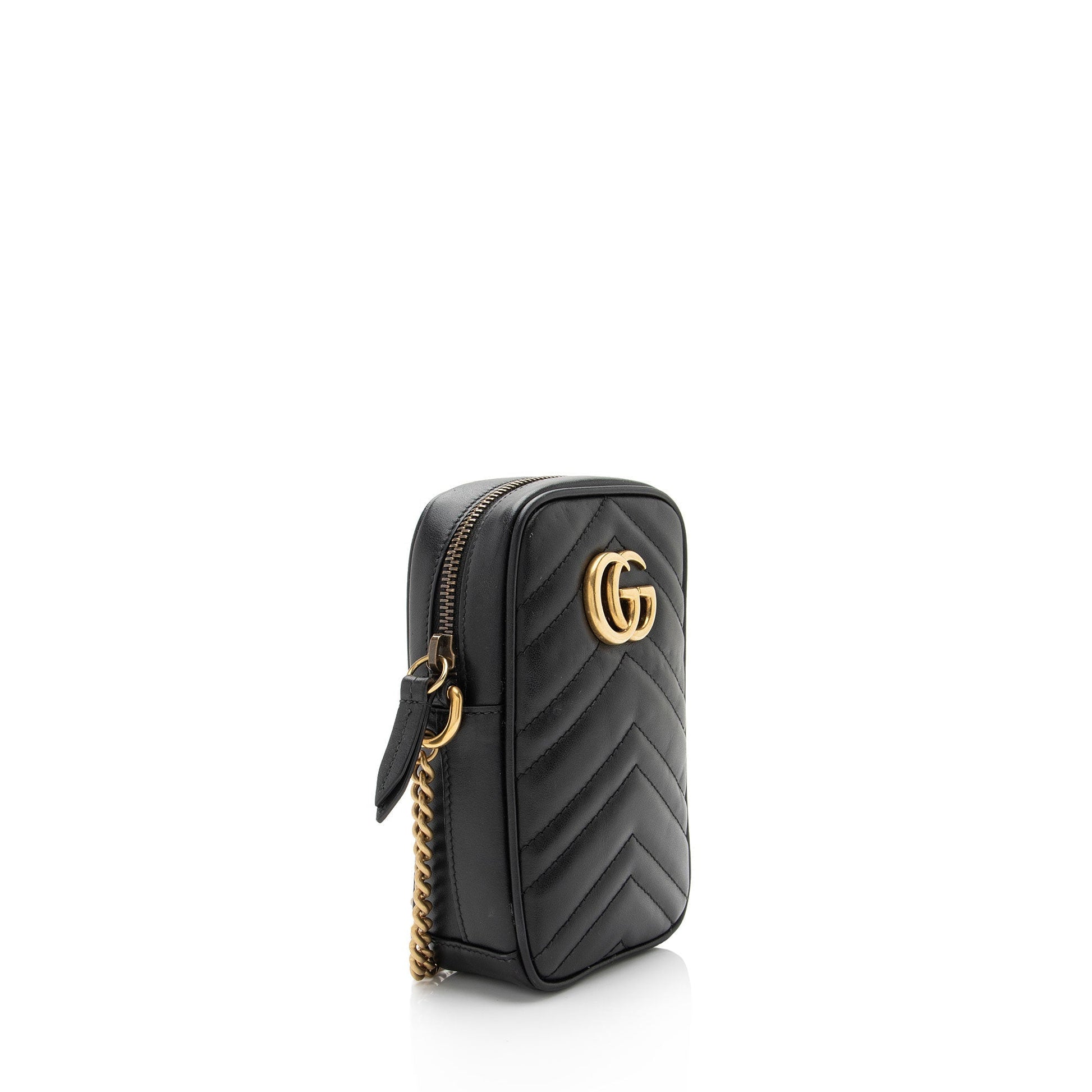 Gucci GG Marmont SHF-37j21T Matelasse Leather Black Mini Crossbody Bag