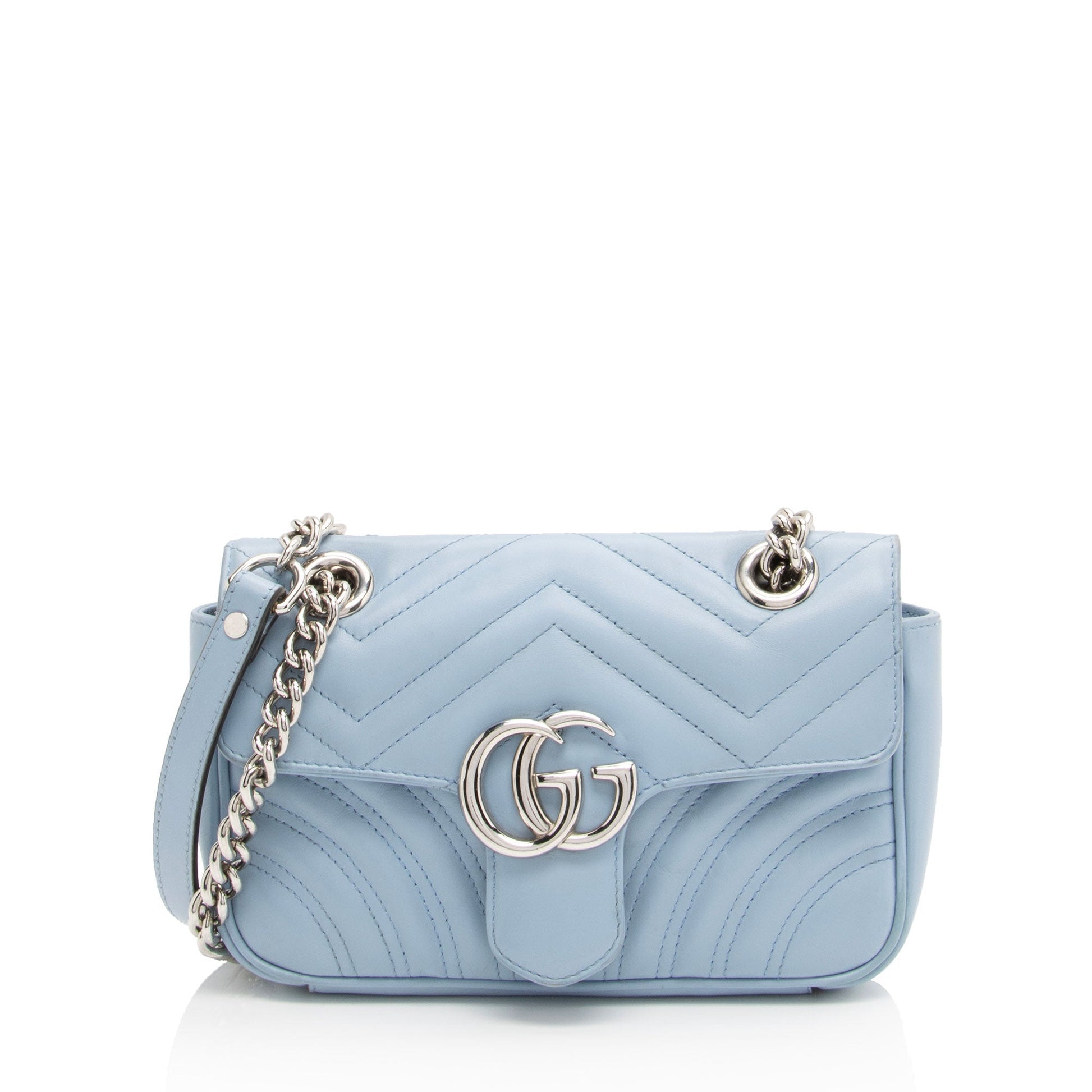 Gucci GG Marmont Flap - FINAL Matelasse Leather Blue Mini Shoulder Bag