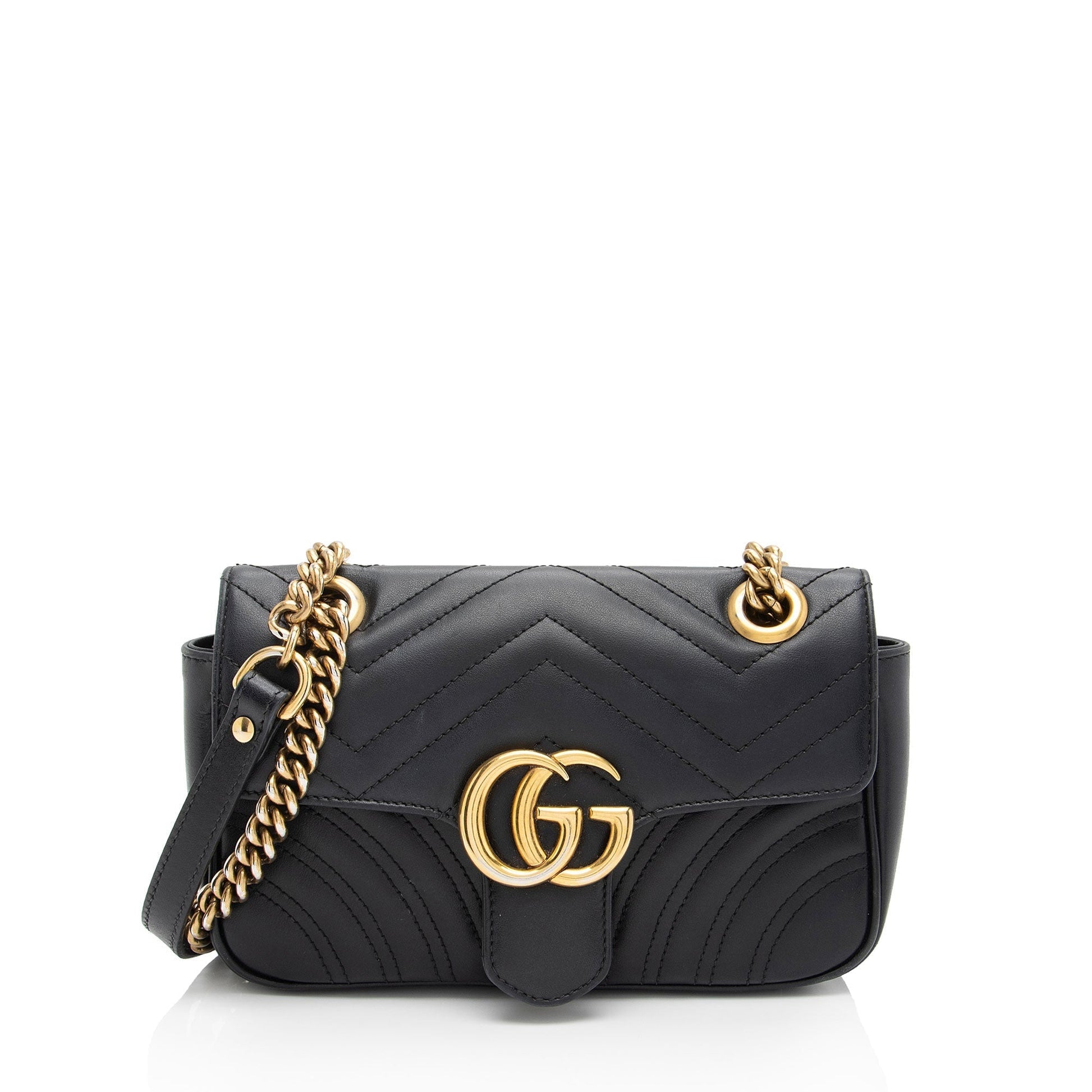 Gucci GG Marmont Flap Matelasse Leather Black Mini Crossbody Bag Shf 13Gwwc