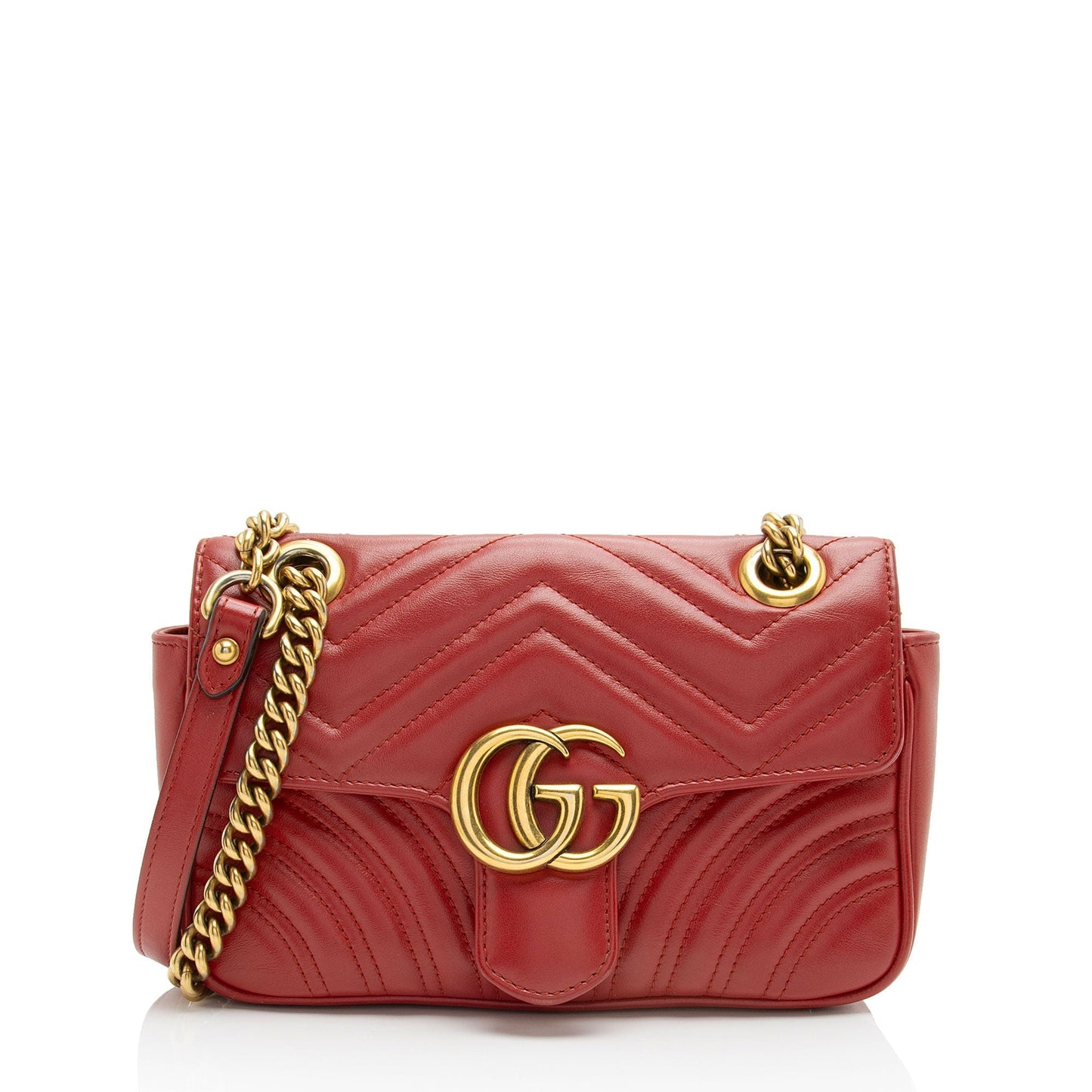 Gucci GG Marmont Flap Matelasse Leather Red Mini Crossbody Bag