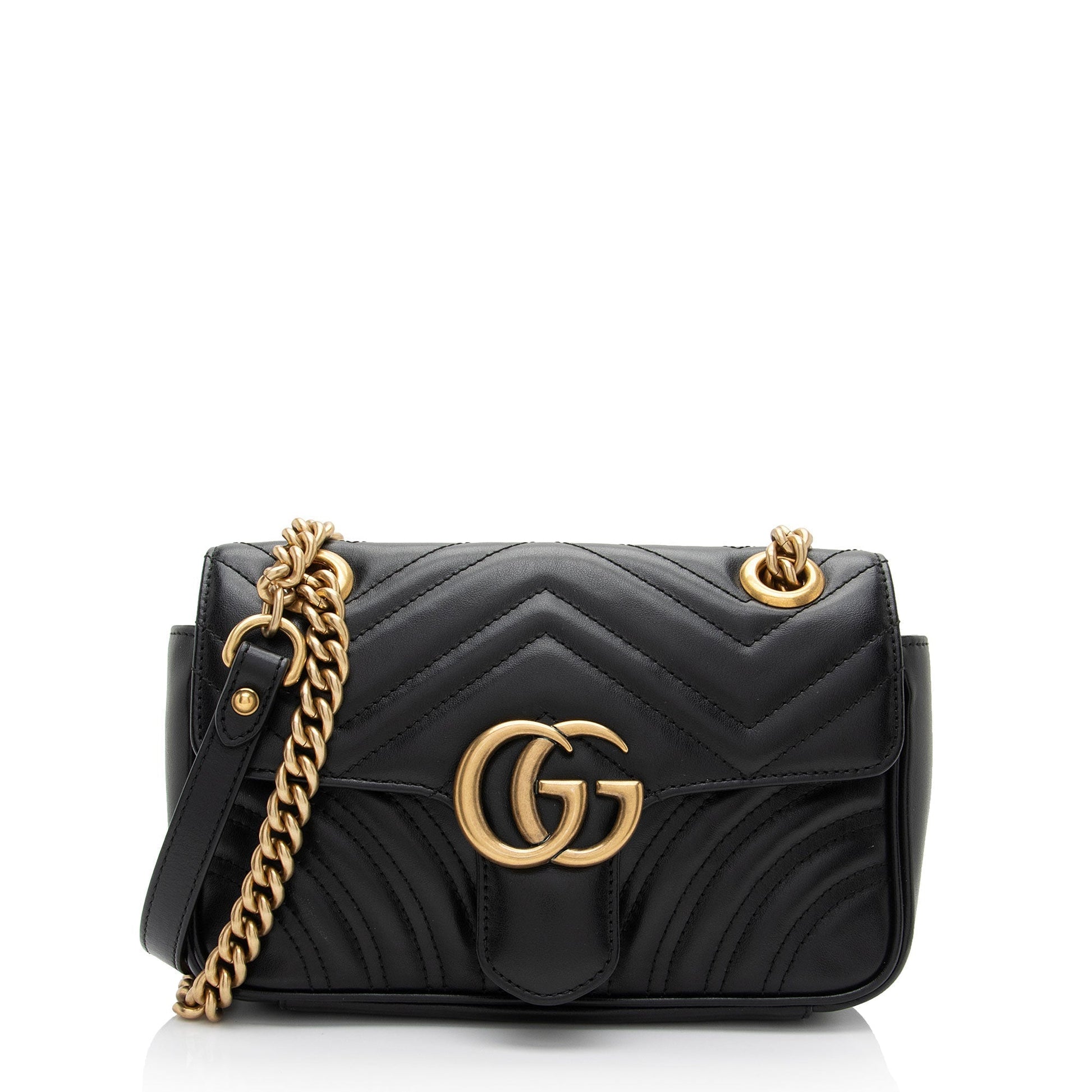 Gucci GG Marmont Flap SHF-Aicihy Matelasse Leather Black Mini Crossbody Bag