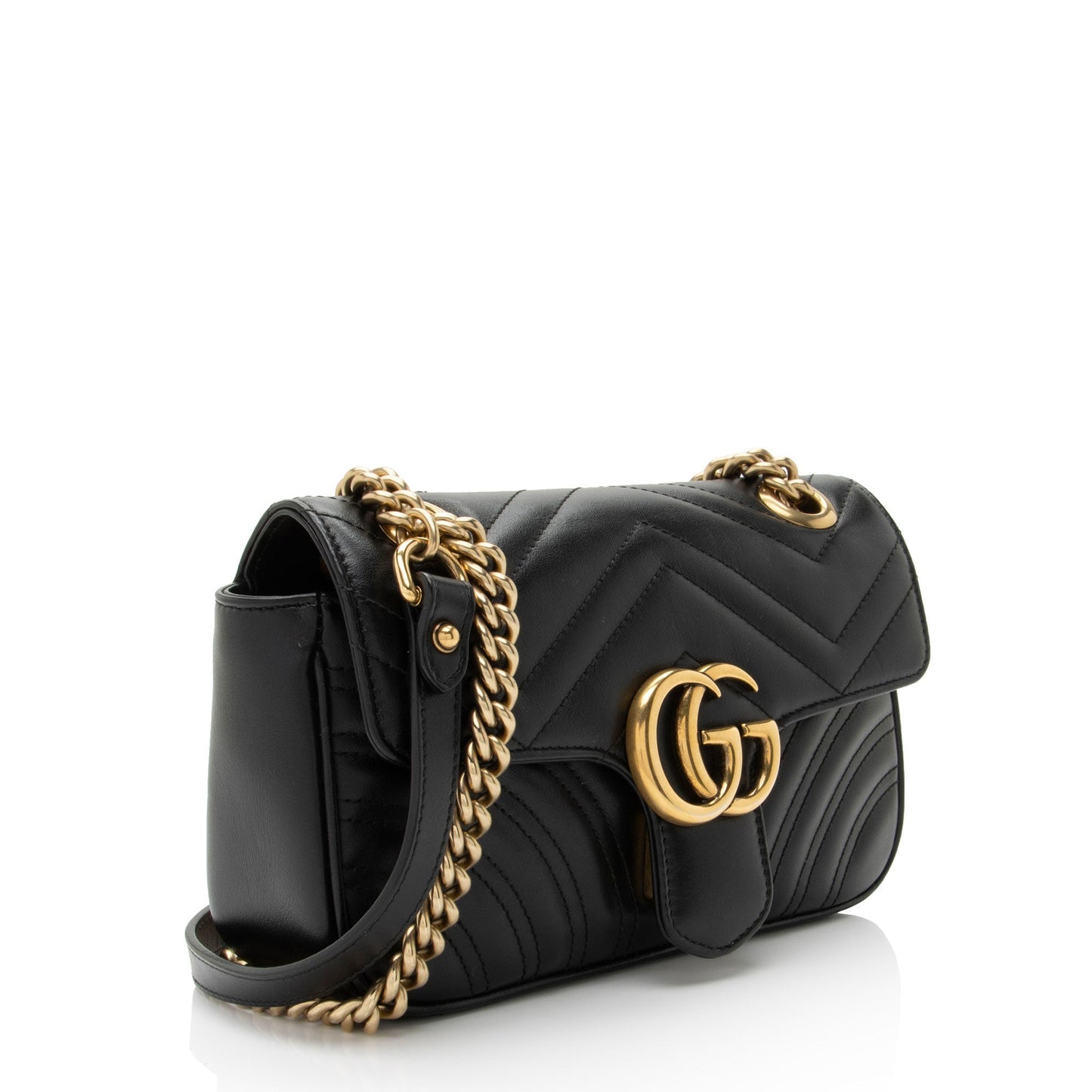 Gucci GG Marmont Flap Matelasse Leather Black Mini Crossbody Bag Shf Hh8Asj