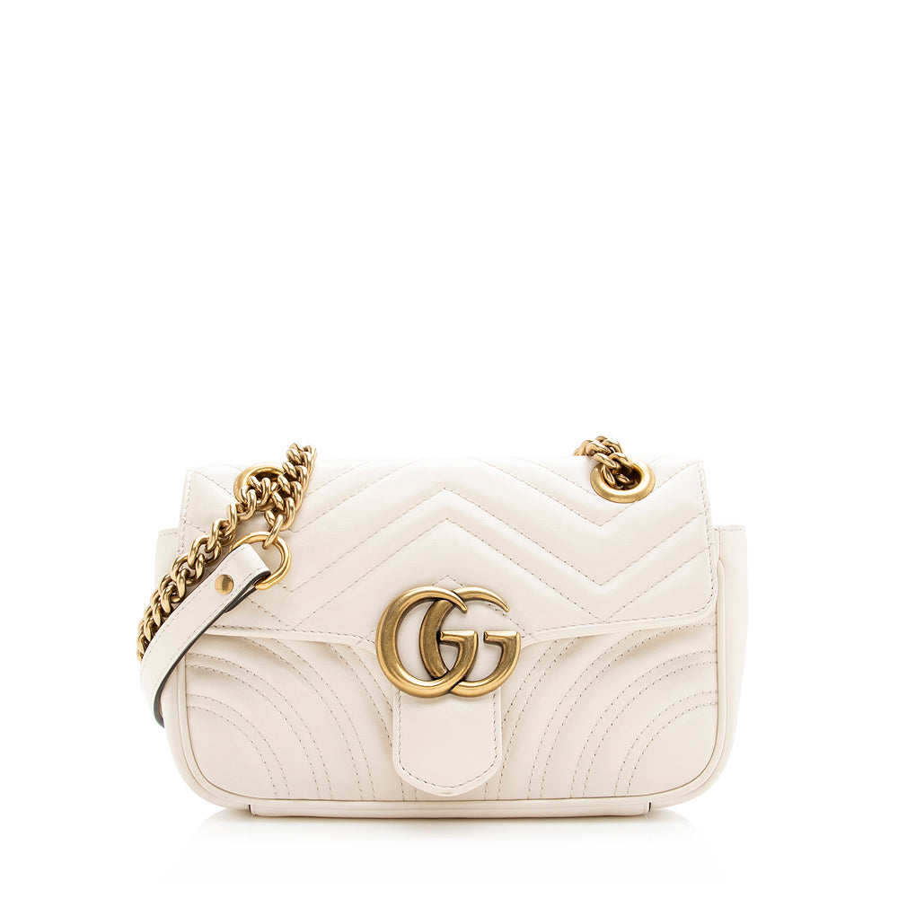 Gucci GG Marmont SHF Matelasse Leather White Mini Crossbody Bag