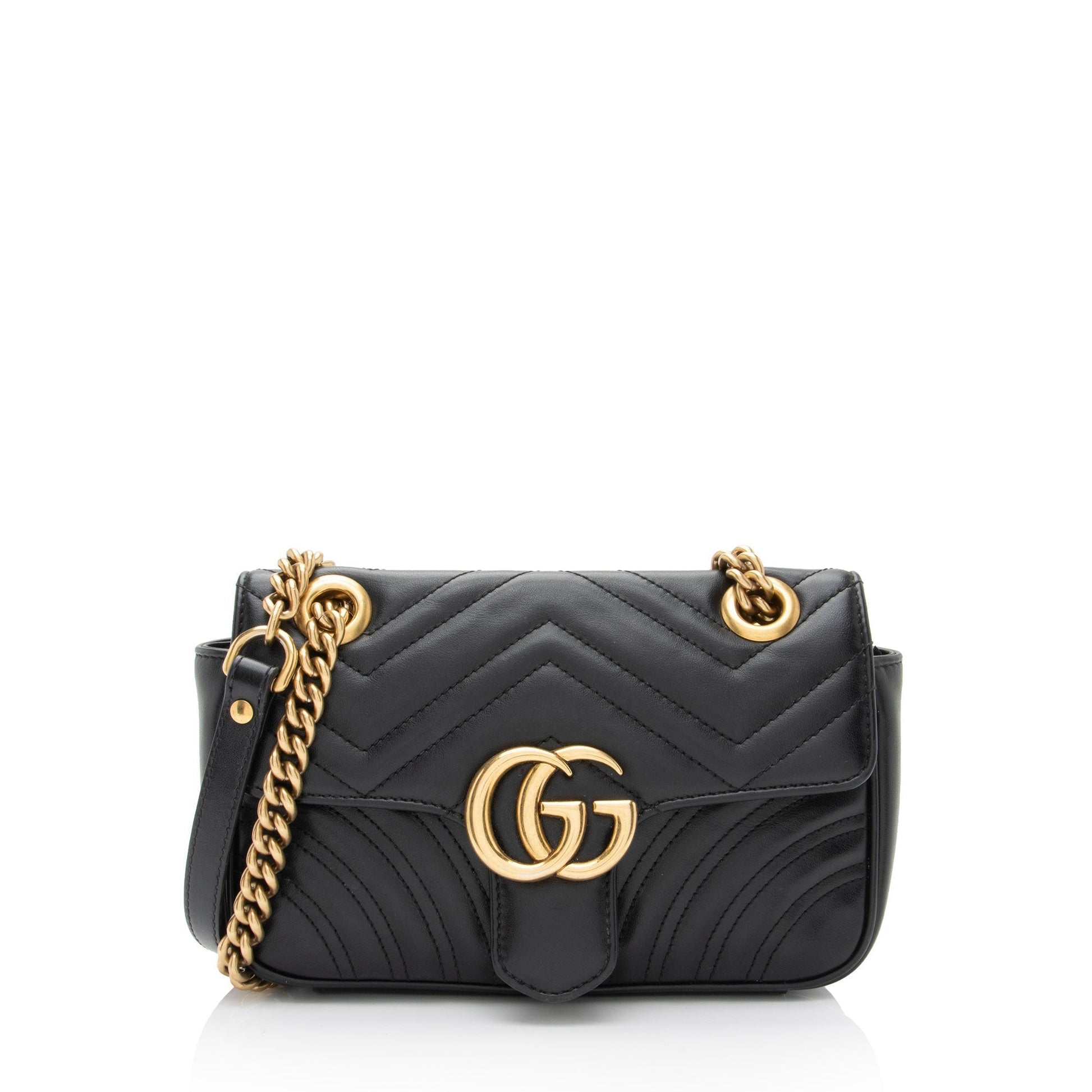 Gucci GG Marmont Flap SHF-3BWamx Matelasse Leather Black Mini Crossbody Bag
