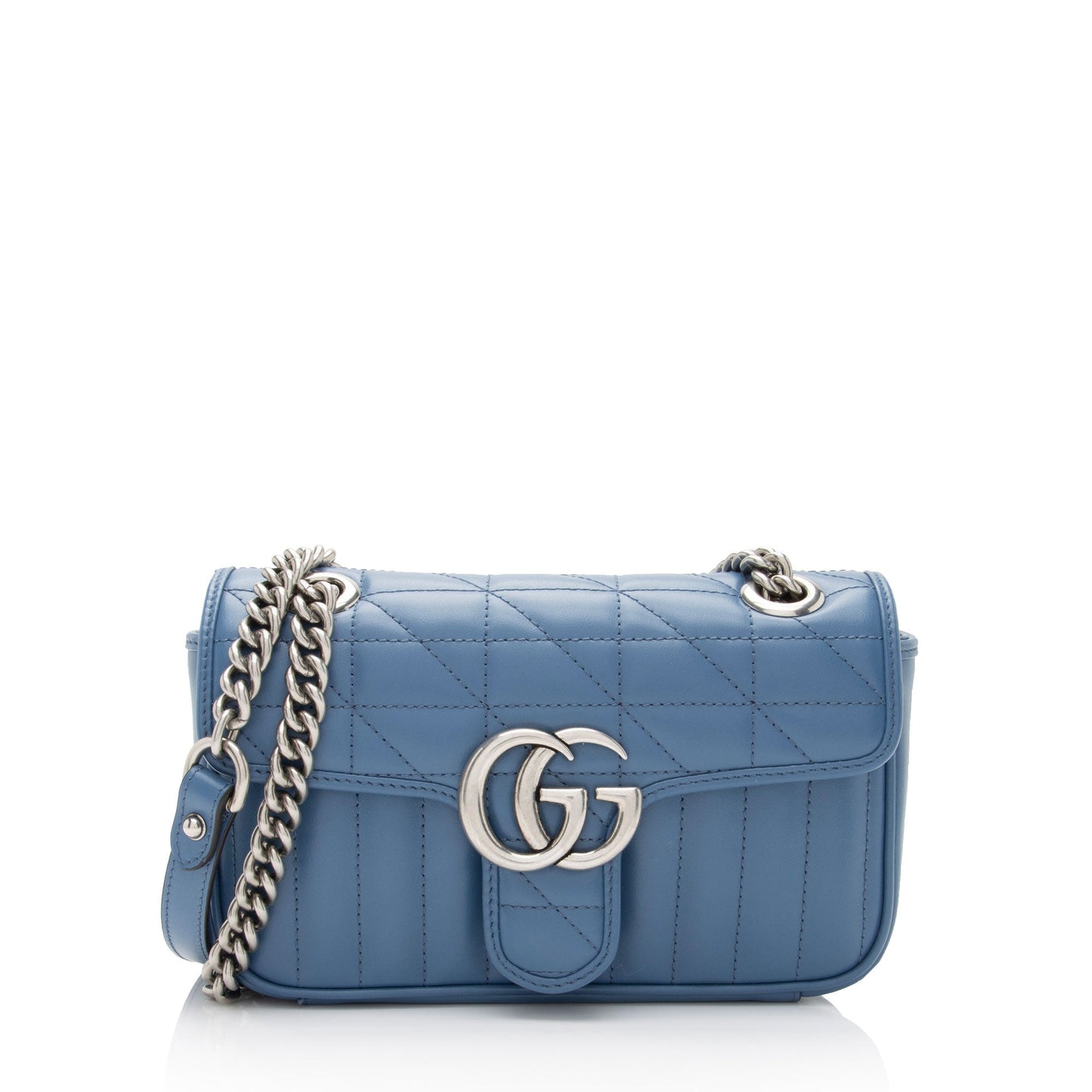 Gucci Mixed GG Marmont Flap SHF-3x0jMH Matelasse Leather Blue Mini Crossbody Bag