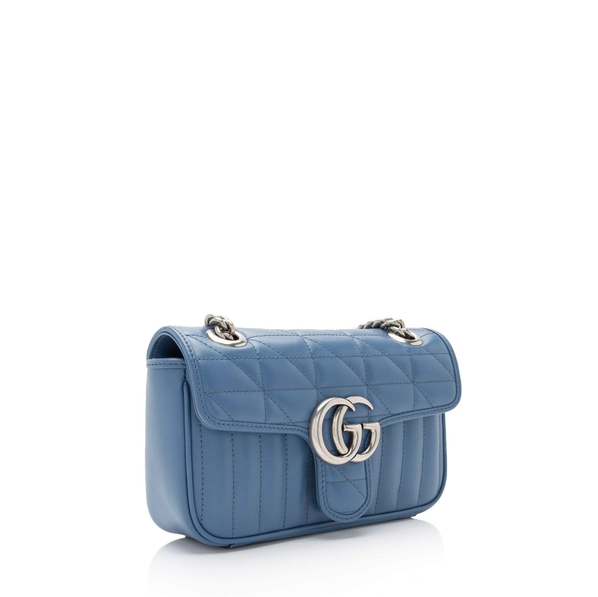 Gucci Mixed GG Marmont Flap SHF-3x0jMH Matelasse Leather Blue Mini Crossbody Bag