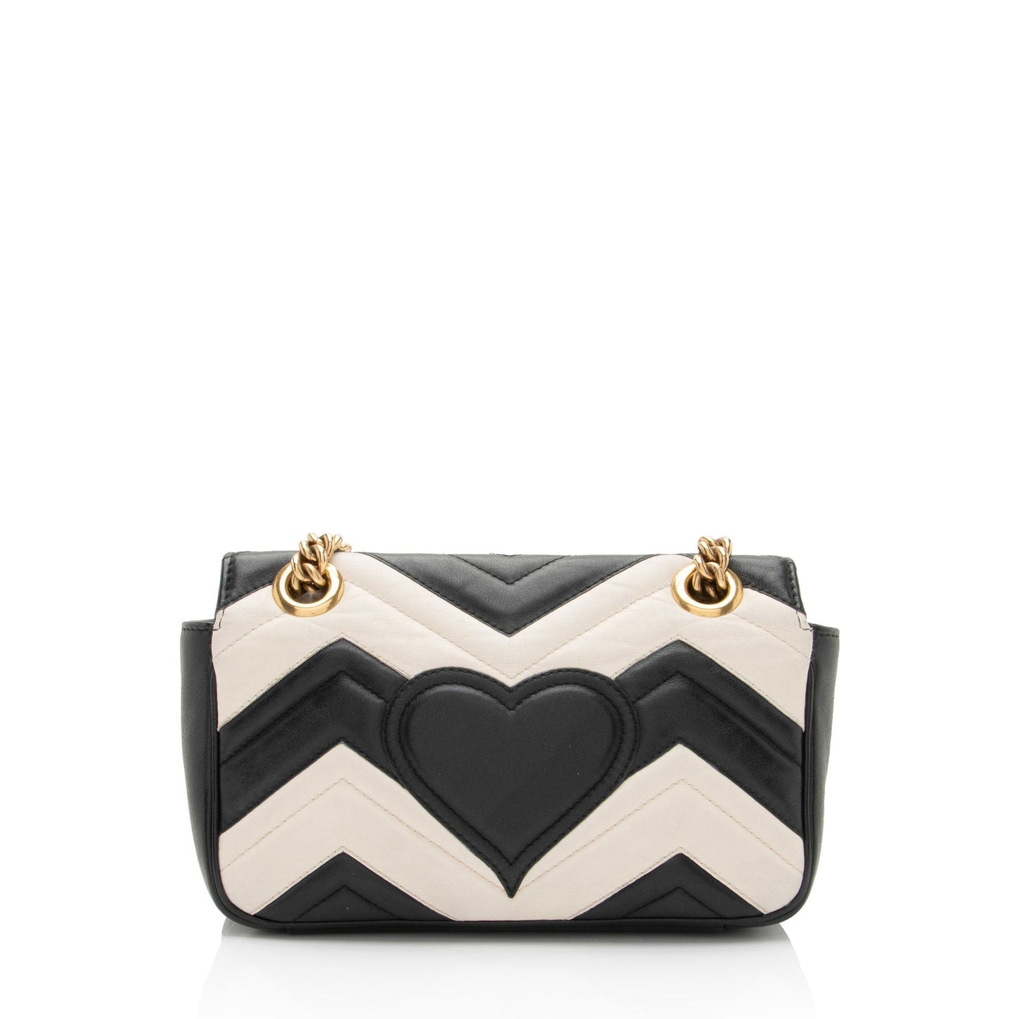 Gucci GG Marmont Two Tone Flap Matelasse Leather Black White Crossbody Bag
