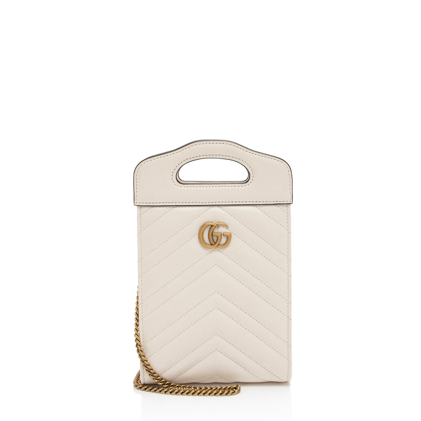 Gucci GG Marmont Slip Top Handle Matelasse Leather White Mini Crossbody Bag
