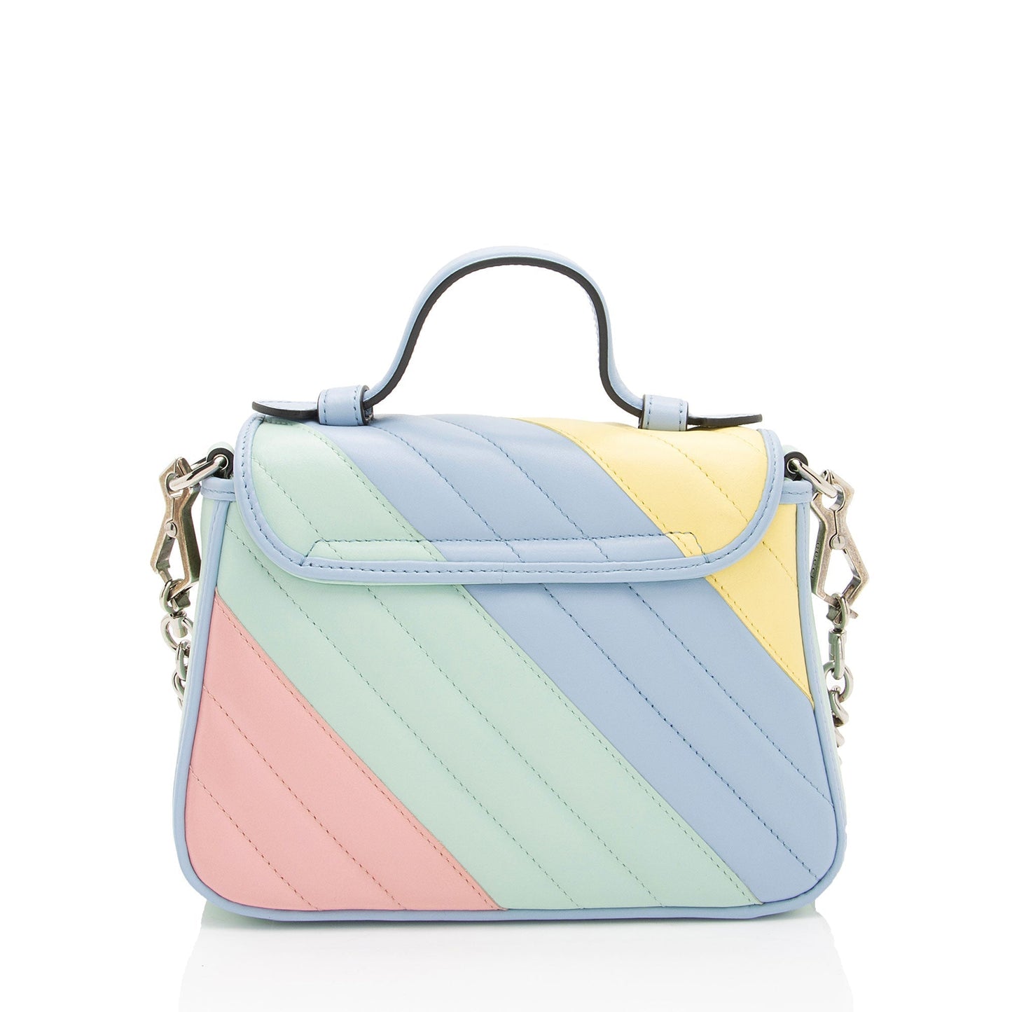Gucci GG Marmont Top Handle Matelasse Leather Blue Pink Satchel Bag