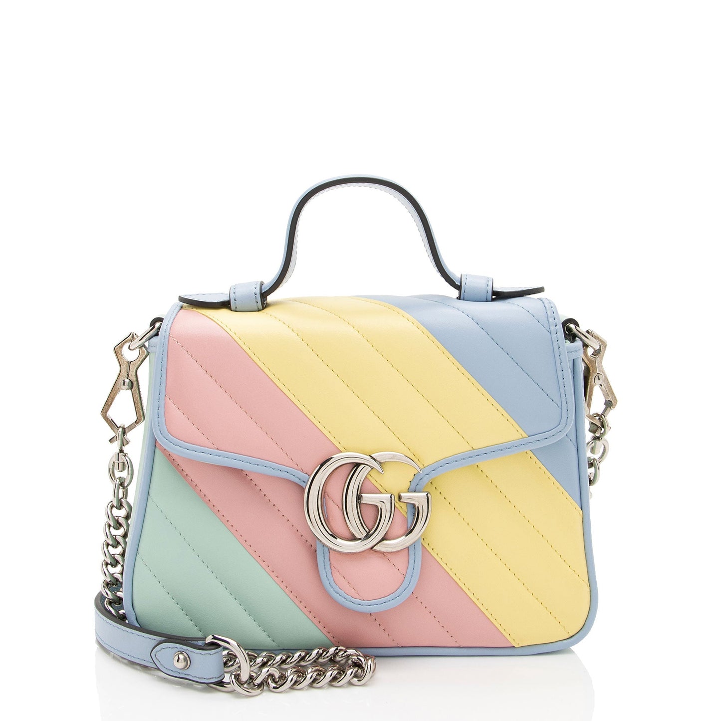 Gucci GG Marmont Top Handle Matelasse Leather Blue Pink Satchel Bag