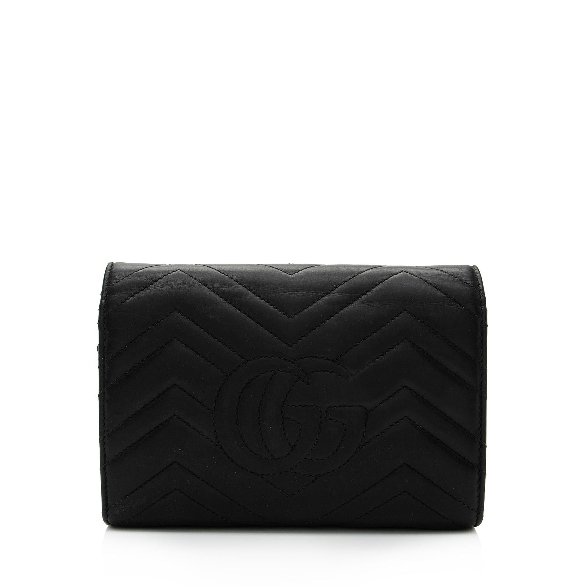 Gucci GG Marmont Wallet on Chain Matelasse Leather Black Mini Crossbody Bag Shf 2W0Nui