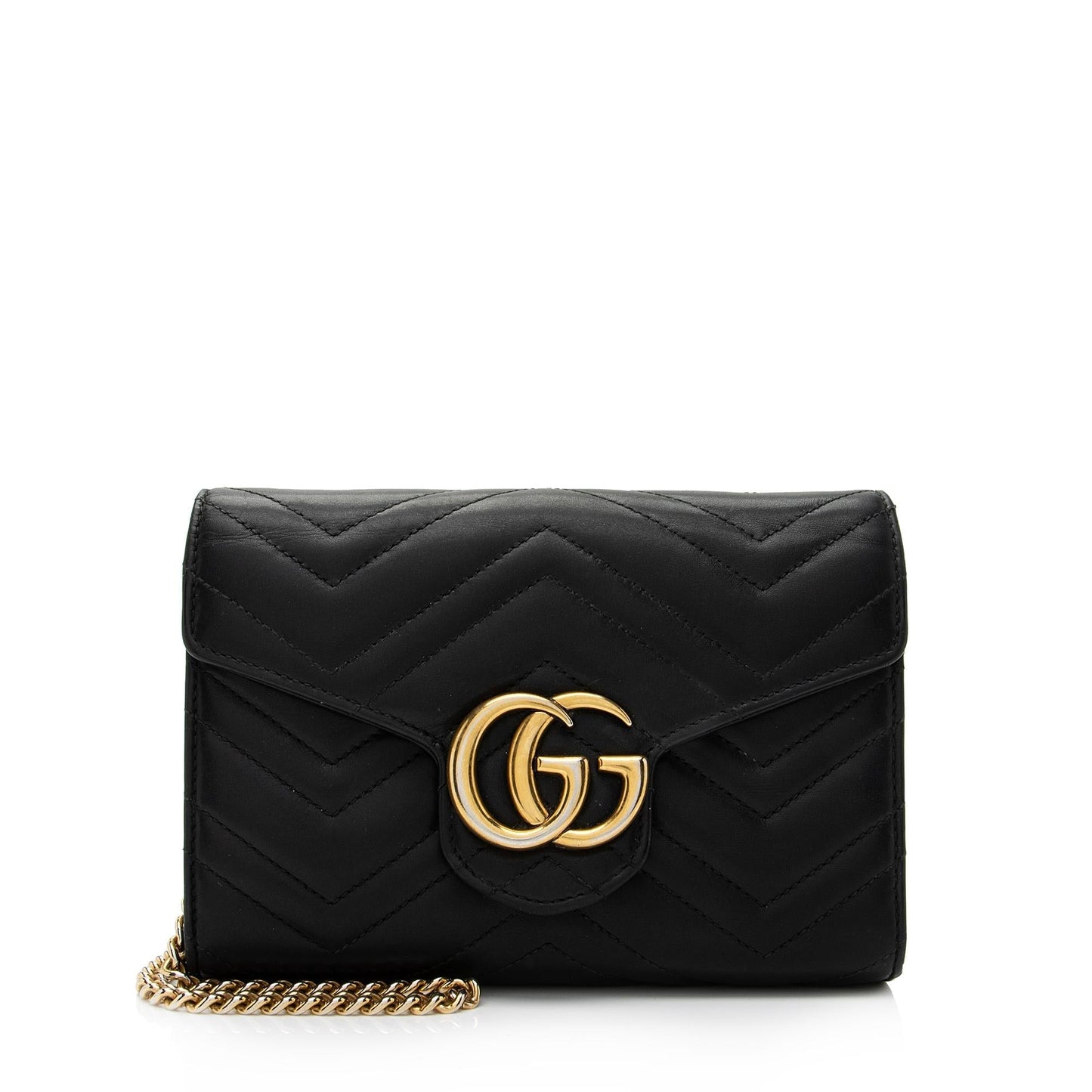 Gucci GG Marmont Wallet on Chain Matelasse Leather Black Mini Crossbody Bag Shf 2W0Nui