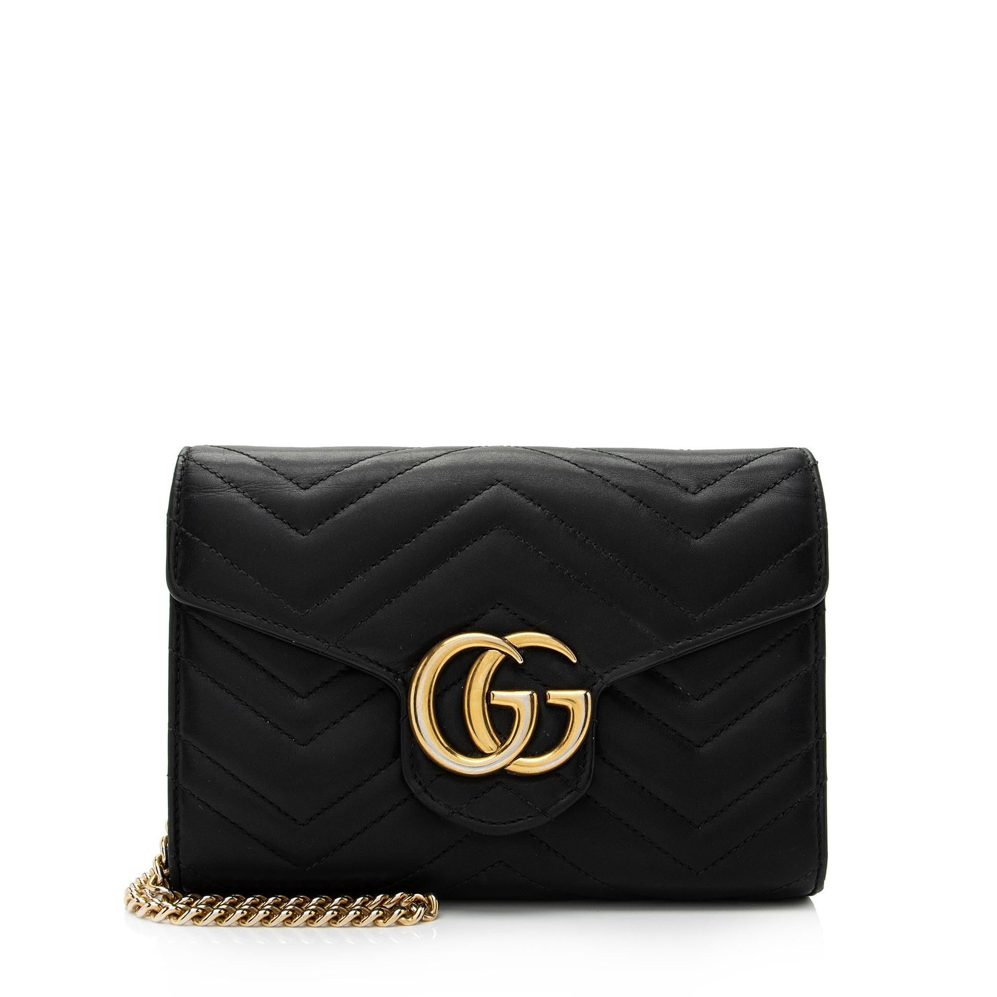 Gucci GG Marmont Wallet on Chain Matelasse Leather Black Mini Crossbody Bag Shf 2W0Nui