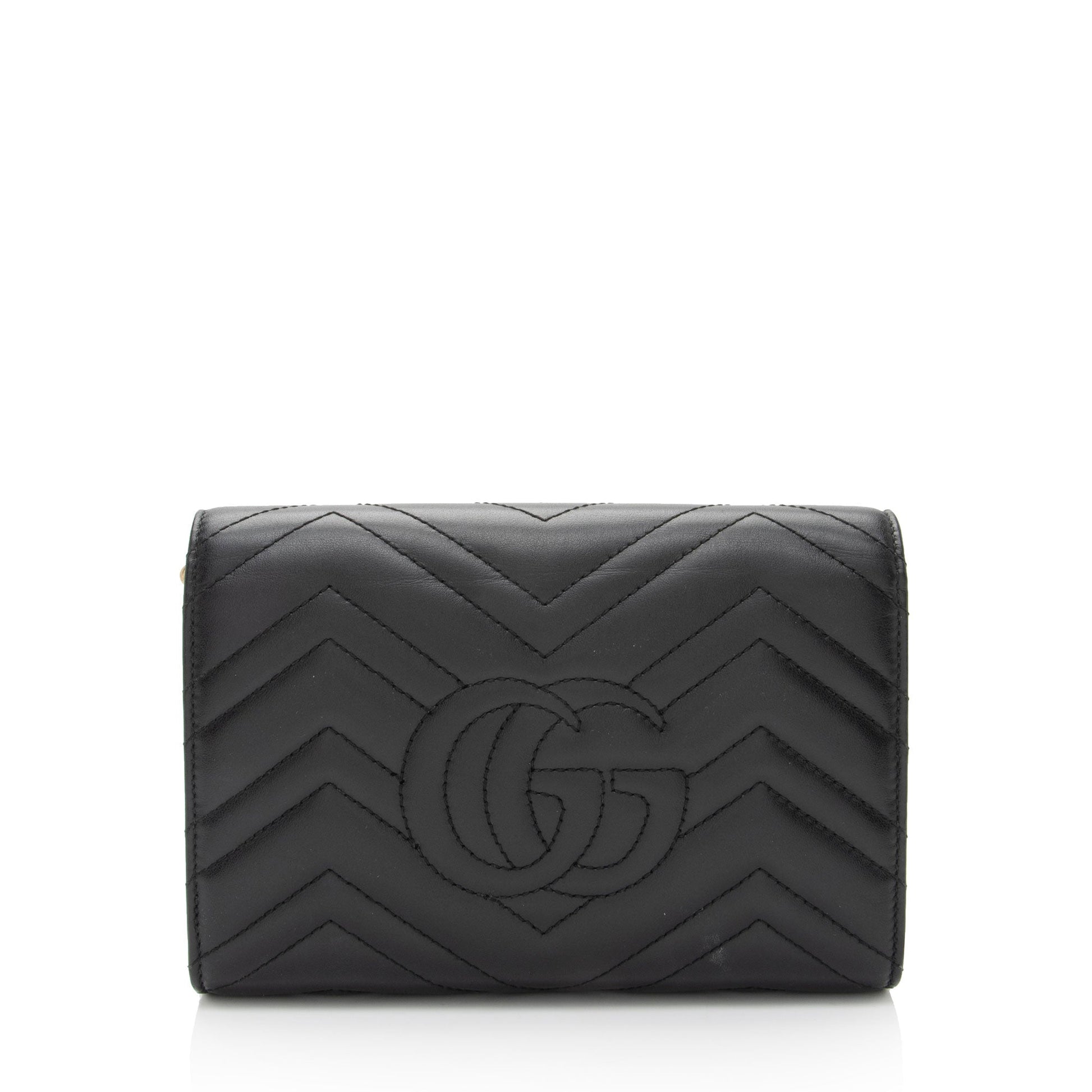 Gucci GG Marmont Wallet on Chain Matelasse Leather Black Mini Crossbody Bag Shf Ltbpof