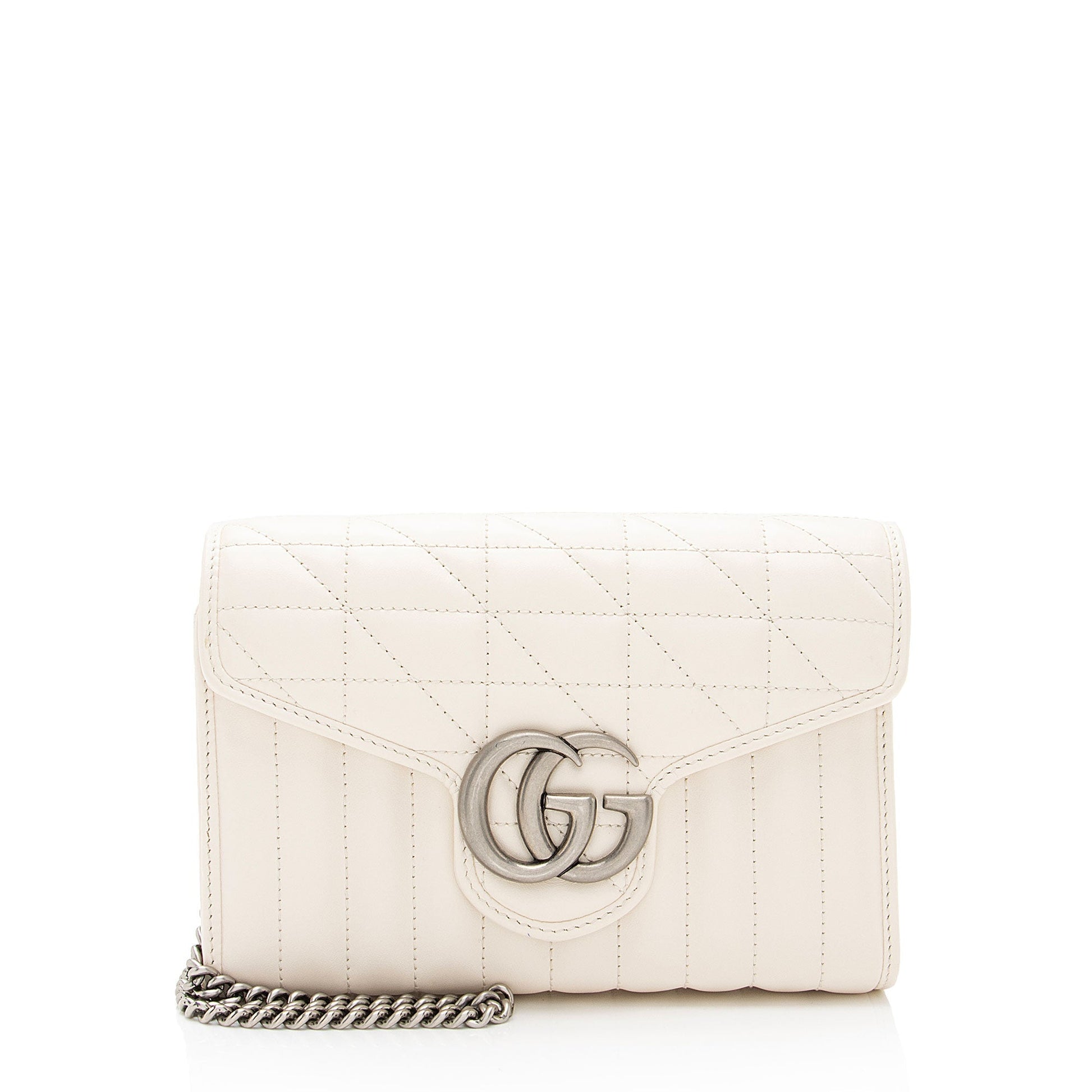 Gucci GG Marmont Wallet on Chain Matelasse Leather White Mini Crossbody Bag Shf Nrc6Cp