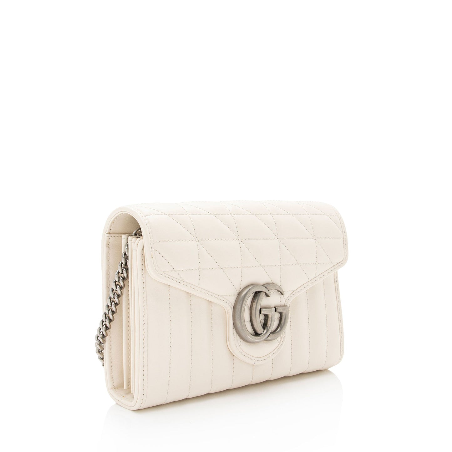 Gucci GG Marmont Wallet on Chain Matelasse Leather White Mini Crossbody Bag Shf Nrc6Cp