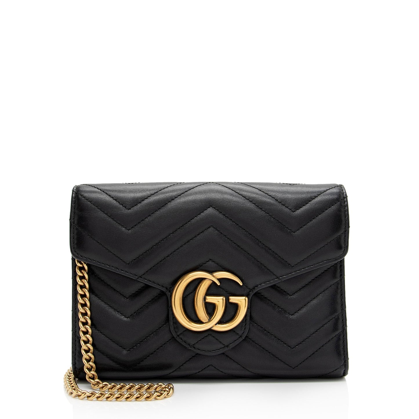 Gucci GG Marmont Wallet on Chain Matelasse Leather Black Mini Crossbody Bag Shf 0Wr0Od