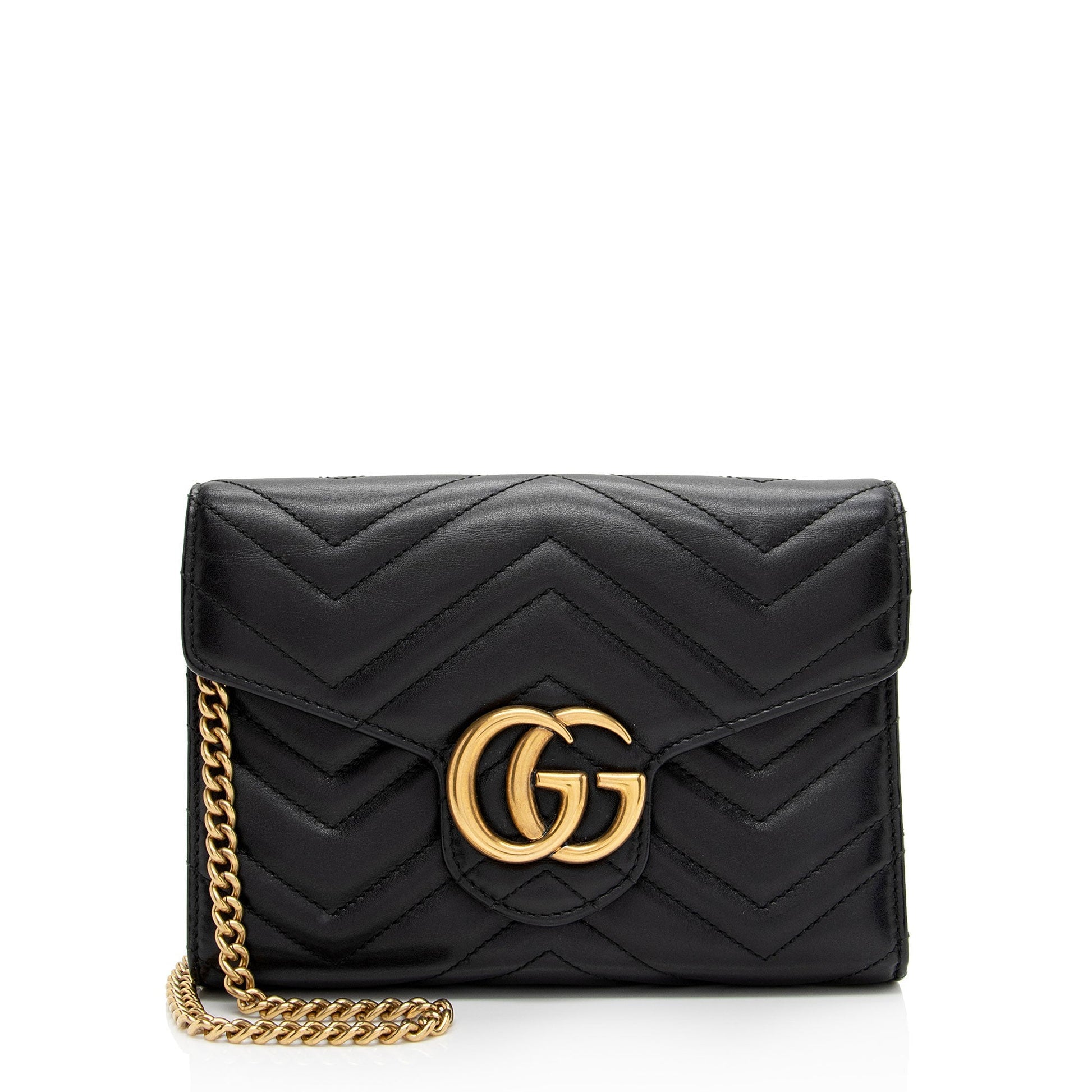 Gucci GG Marmont Wallet on Chain Matelasse Leather Black Mini Crossbody Bag Shf 0Wr0Od