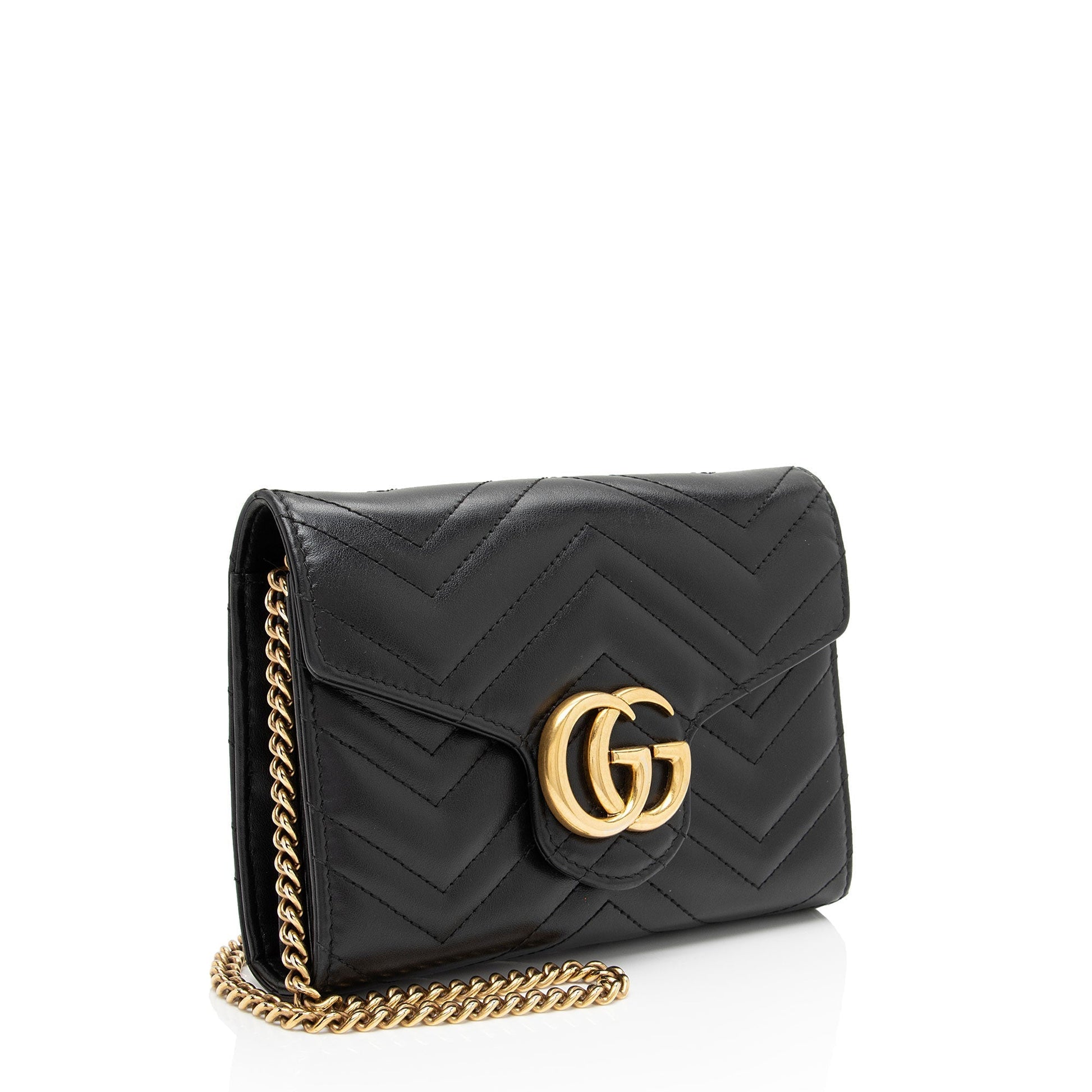 Gucci GG Marmont Wallet on Chain Matelasse Leather Black Mini Crossbody Bag